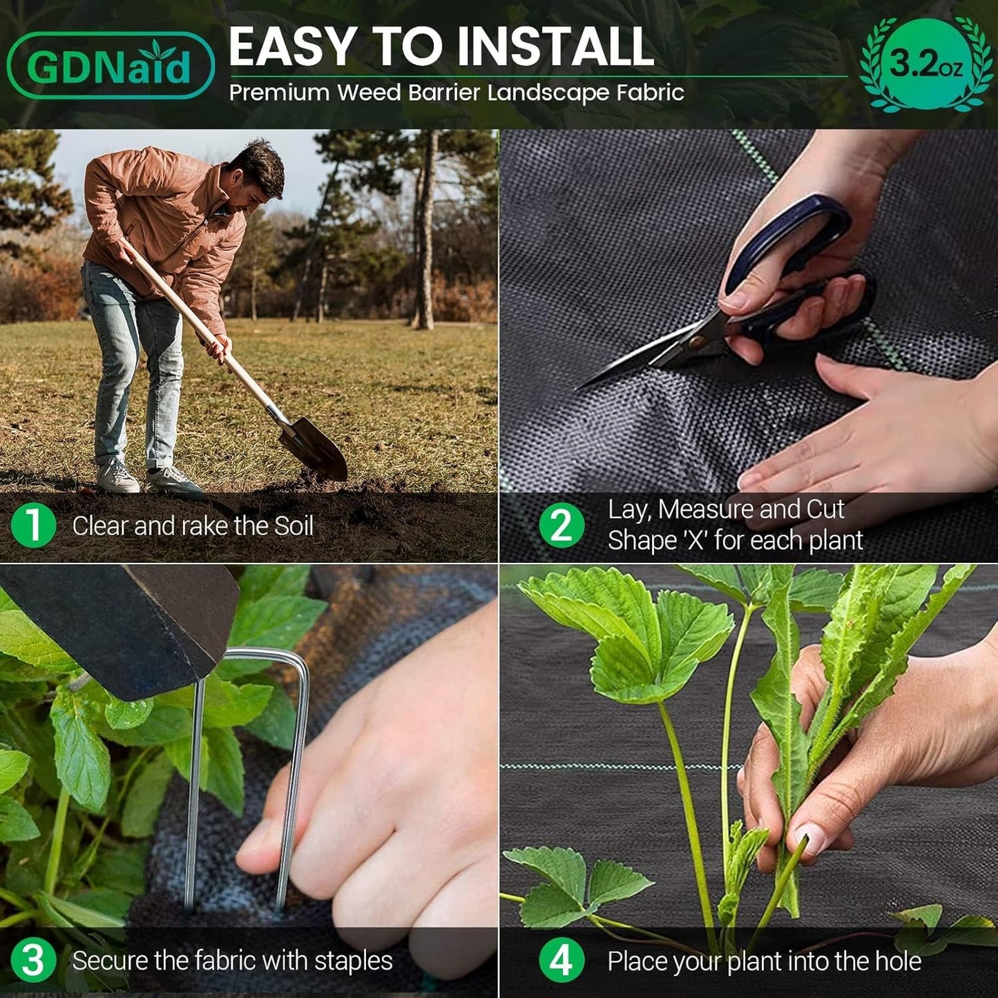 Weed Barrier 3ft x 300ft Landscape Fabric 3.2oz Weed Barrier Fabric, Easy Setup Landscaping Fabric, Garden Weed Fabric for Gardening, Farming