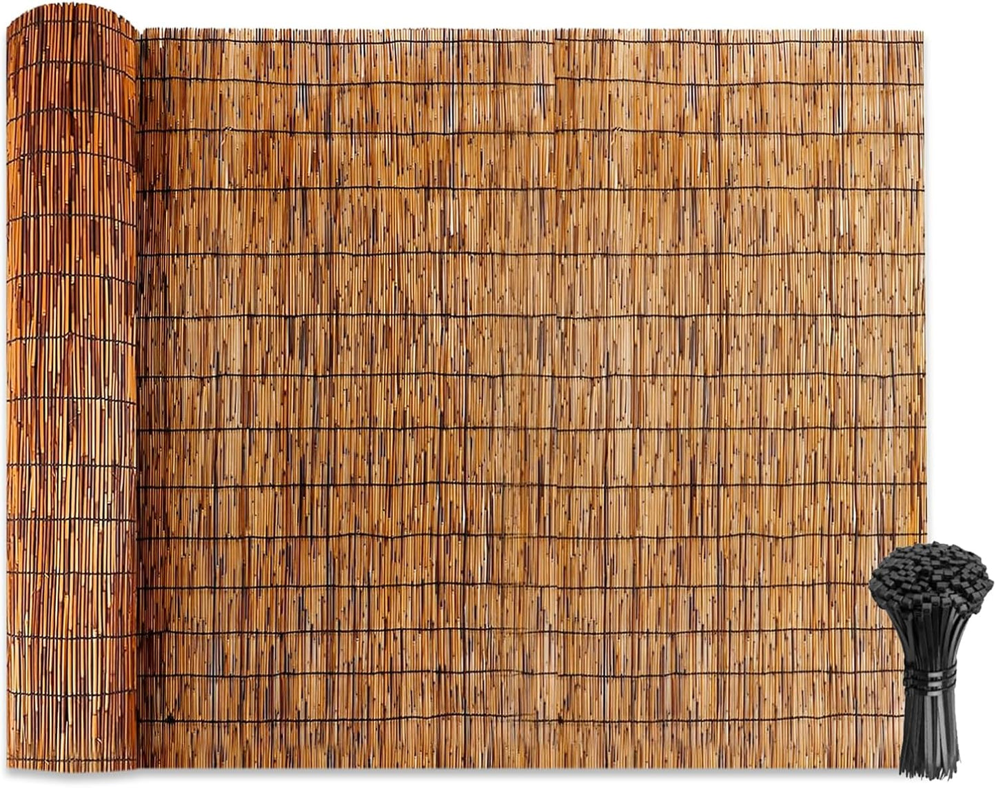 Natural Reed Fencing Rolls: Privacy Bamboo Fence 3/4/5/6ft High Roll Reed Screen, Decorative Bamboo Fencing for Outdoor Balcony Patio Garden Backyard,with Cable Zip Ties(Coffee, 4x10ft)