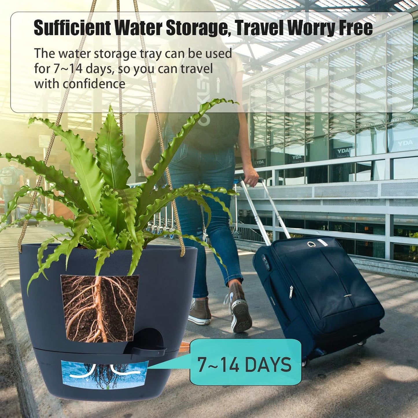 10 Inch Self Watering Hanging Pots, 2 Pack Hanging Planters with 40oZ Deep Reservior for Indoor Outdoor Plants Flowers, Black