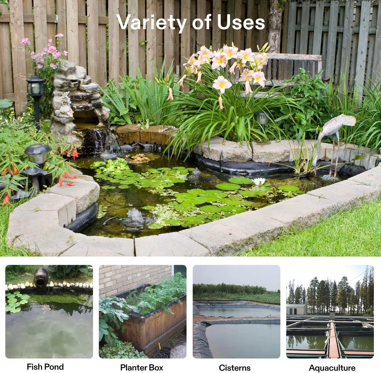 VIVOSUN 20 x 25 Feet Pond Liner, 14.5 Mil Durable LLDPE Pond Liners for Koi Ponds, Aquaculture and Water Gardens, Black