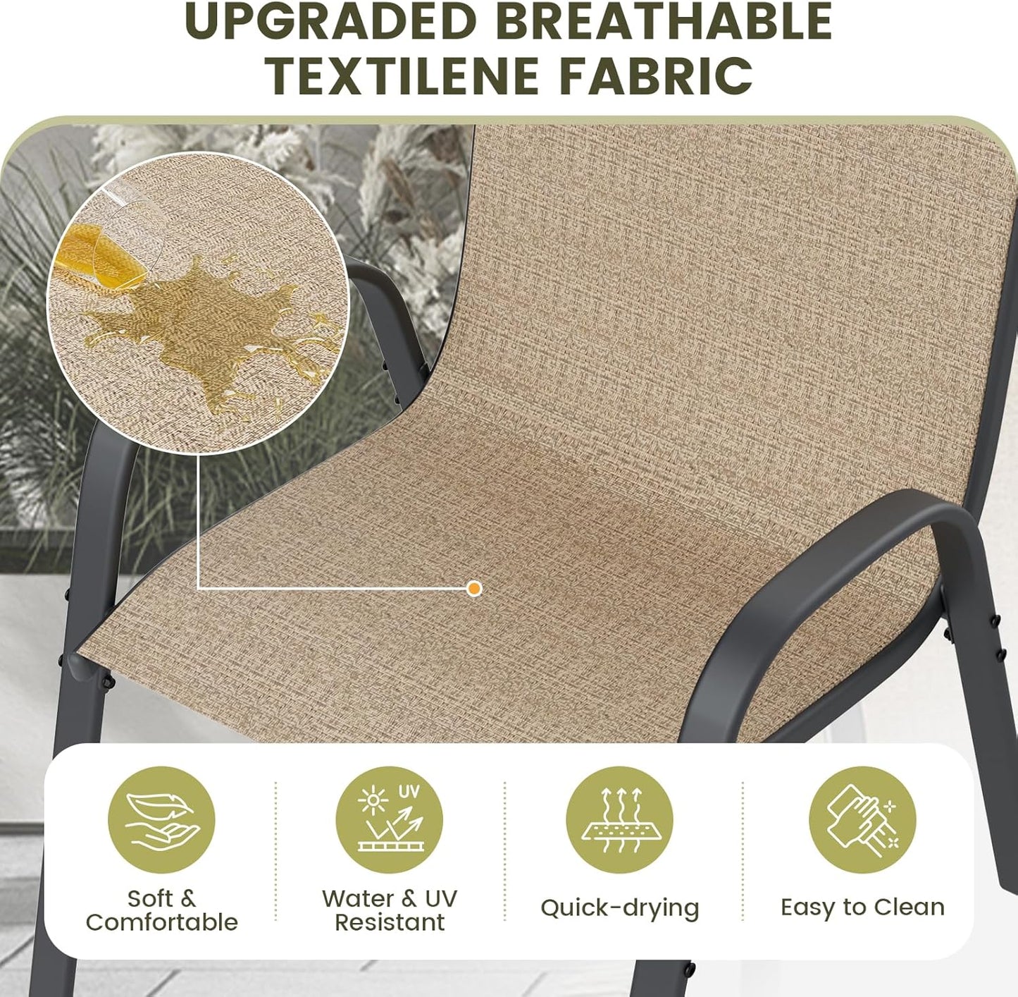 UDPATIO Patio Chairs Set of 4, Stackable Outdoor Dining Chairs with High Back, Breathable Textilene Fabric Outdoor Chair All Weather, 350LBS Capacity for Garden, Backyard (Brown)