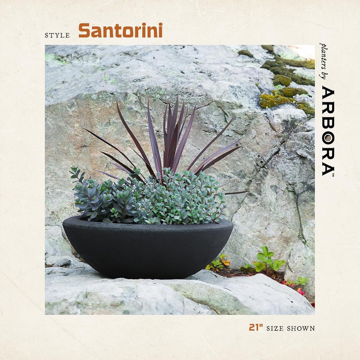 ARBORA 26" Santorini Bowl Polyresin Indoor and Outdoor Planter with Classic Black Finish - Durable, Weatherproof, Lightweight, Large Plant Pot for Patio, Garden, Deck, Entryway