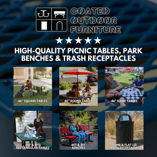 Coated Outdoor Furniture Heavy-Duty Portable Outdoor Bench Thermoplastic Coated, Expanded Metal, Commercial-Grade Seating, Made in America (Portable Without Back, 8 Ft, Red)