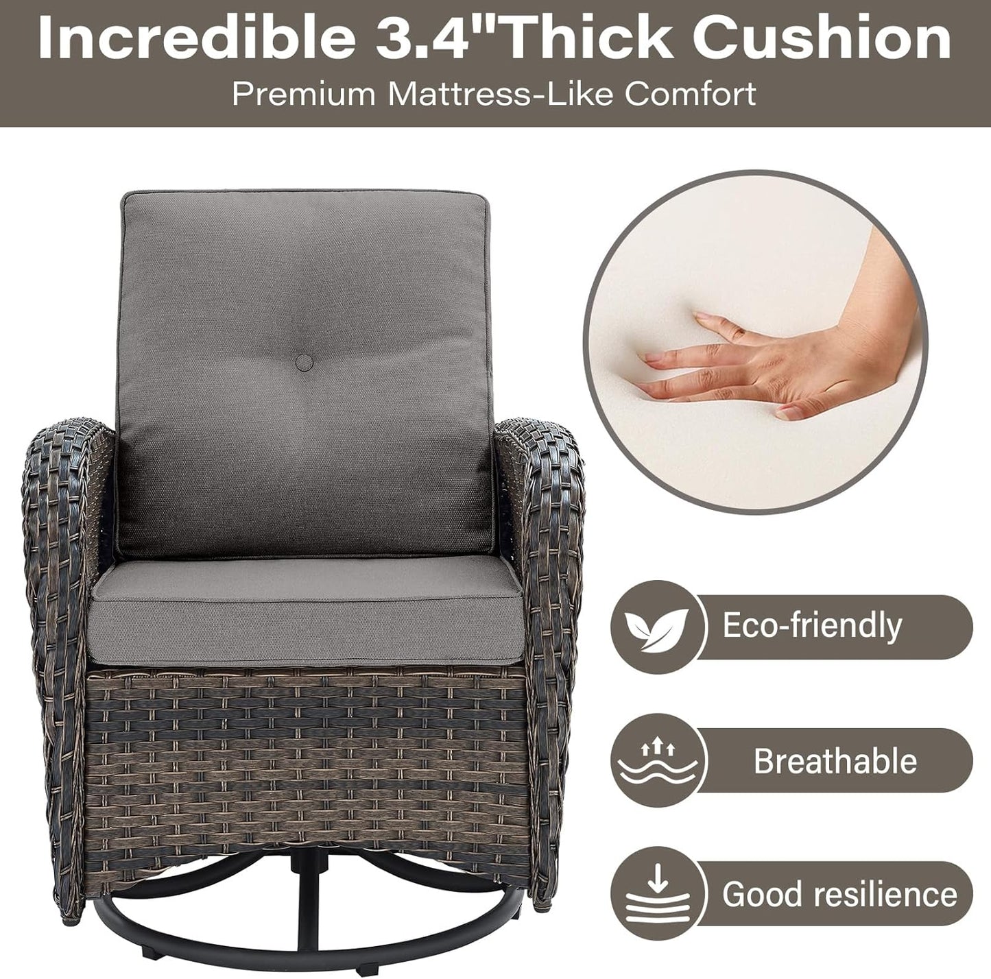8 Piece Patio Furniture Set with 50000 BTU Propane Fire Pit Table, Outdoor Conversation Set with 2 Swivel Rocker Chairs Wicker Sofa and Ottomans for Casual Gatherings Grey