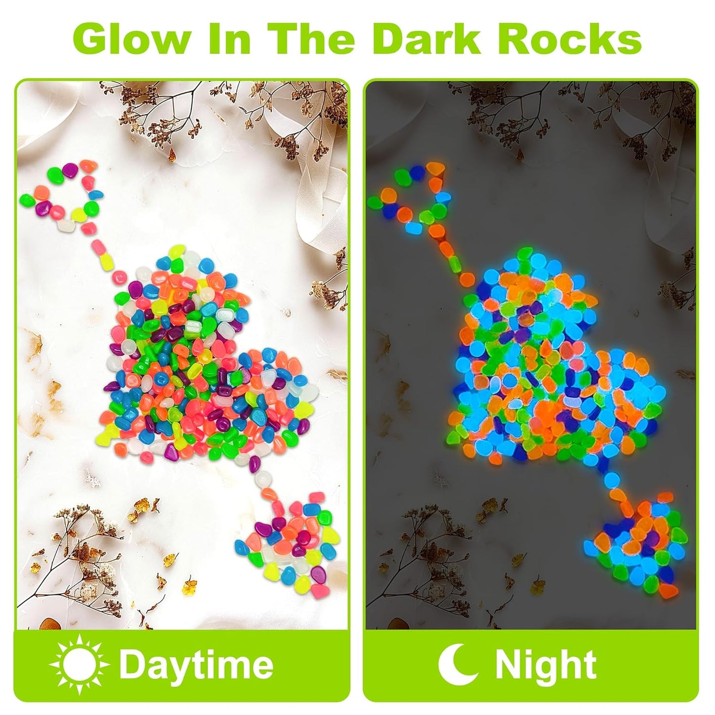 200pc Glow Stones Glow in The Dark Rocks Outdoor Decorative Stones Glow in Dark Pebbles Luminous Stones for Walkway Glowing Rocks for Garden Yard Aquarium Patio Lawn,Color