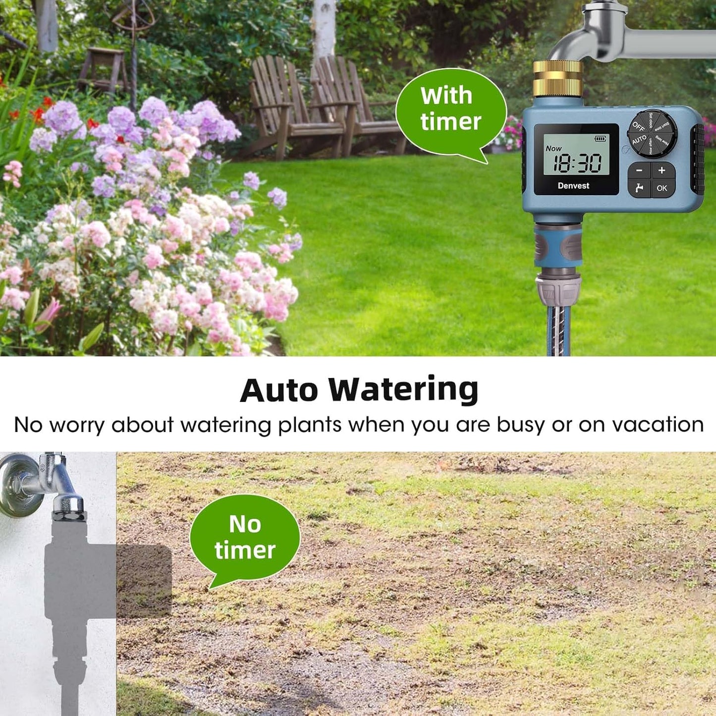 Hose Timer with Brass Inlet, Water Timer for Garden Hose Faucet, Sprinkler Timers Outdoor, Irrigation Timers with Rain Delay/Manual for Garden/Outdoor Hose, Yard, Lawns, 1 Outlet