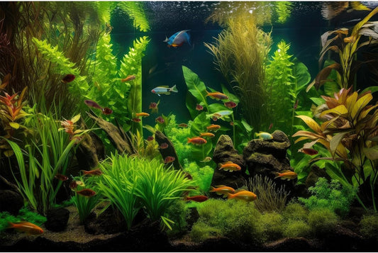 Aquarium Background Tropical Freshwater Colorful Fish Plants Fish Tank Background Tranquil Under The Sea Aquatic Plants Cork Redwood Root Lush Green Moss Reptile Tank Terrarium Background 72x16in