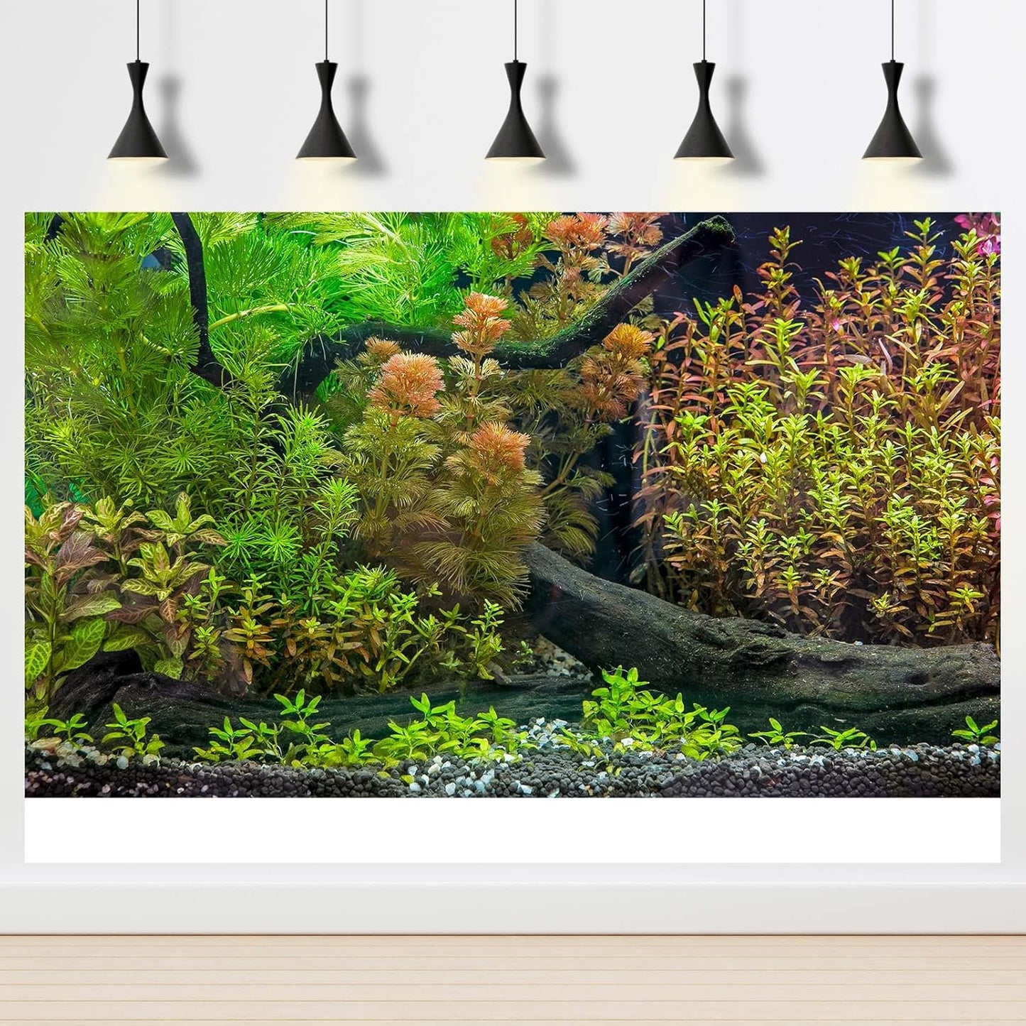 Aquarium Backdrop Underwater Grass Leaves with Pebbles Exquisite Aquarium Background Vivid Green Aquatic Plant Stone River Bed Fish Dead Wood Fresh Leaves Tank Background Decors Vinyl 36x20in