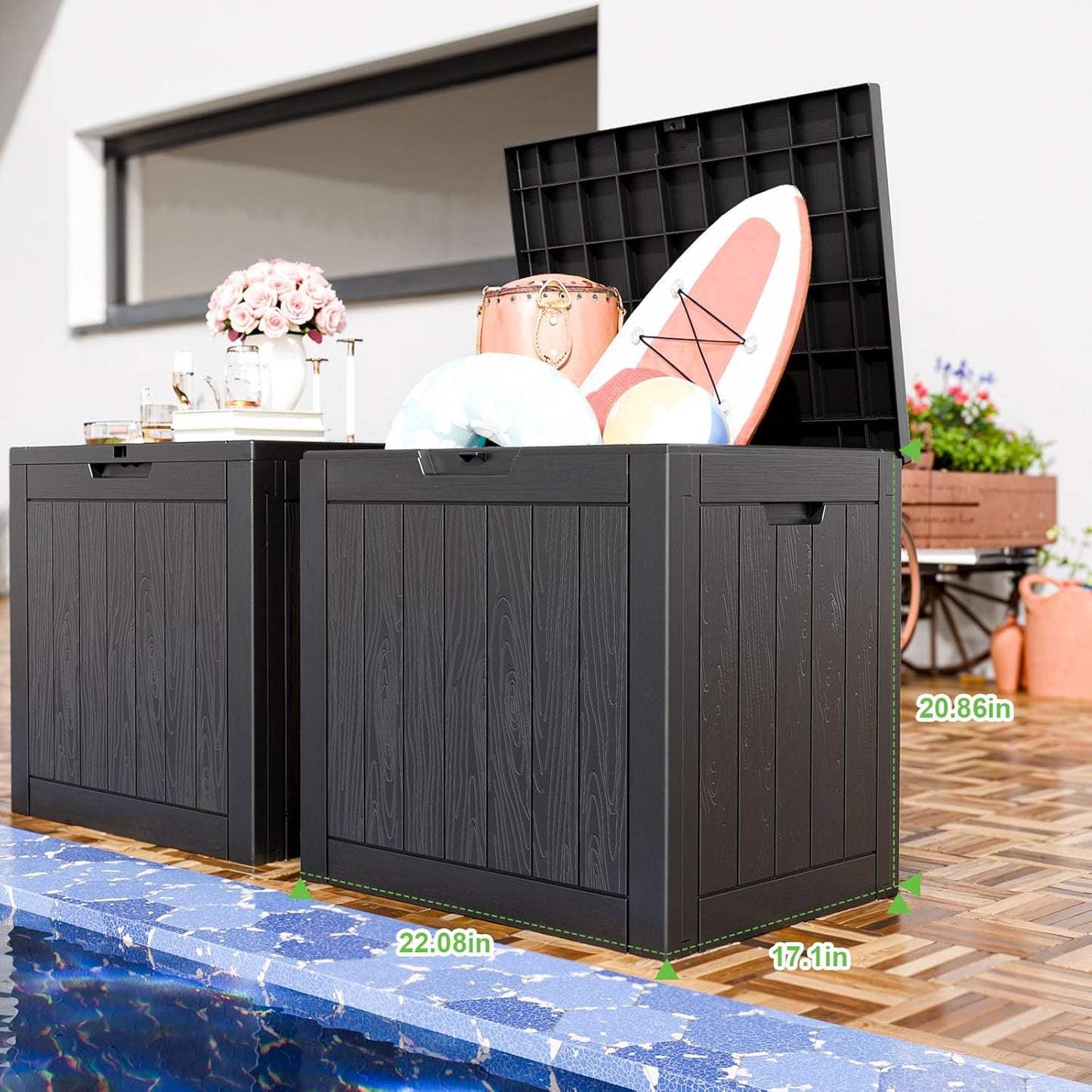 31 Gallon Waterproof Outdoor Storage Box,Resin Deck Box,Lockable Outside Storage Box Container for Patio Furniure,Garden (31 Gallon Black)