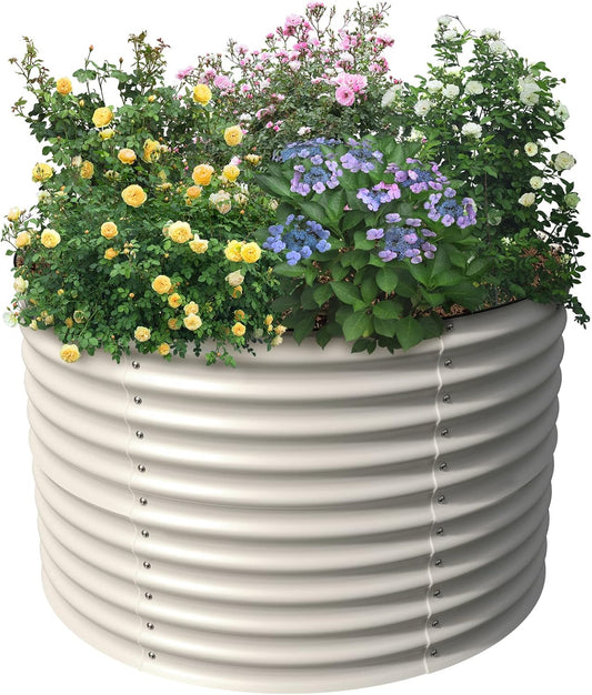 Olle 32" Tall, Raised Beds for Gardening Galvanized Raised Garden Beds Round Garden Bed Metal Flower Bed Outdoor, Backyard Garden Planter Box, Ivory