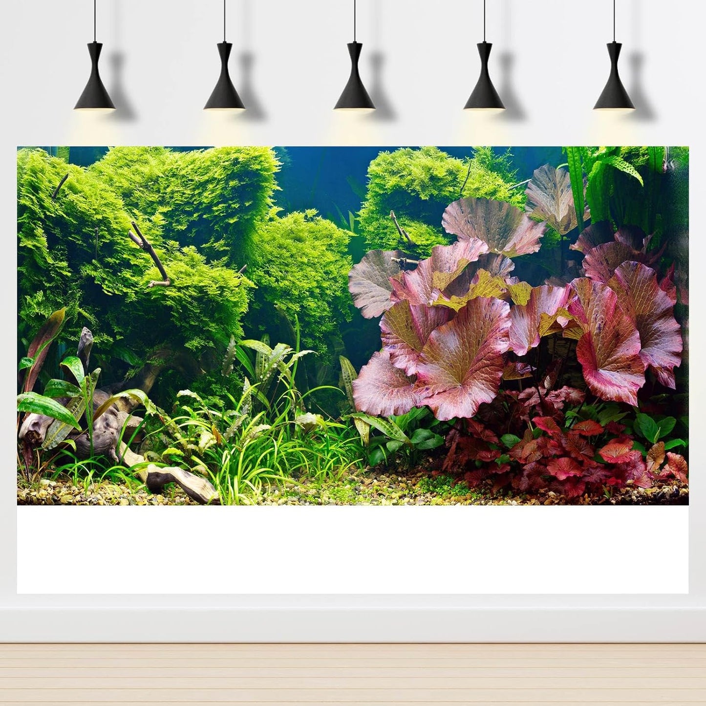 Fish Tank Background Underwater Grass Leaves Pebble Aquarium Background Vivid Fresh Green Aquatic Plant Terrarium Background Stone River Bed Dead Wood Purple Leaves Tank Background 48x24in