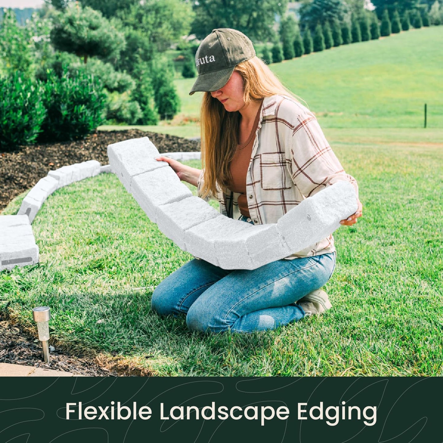Beuta Landscape Edging | Garden Edging Border | Faux Stone Blocks for Lawn Edging, Flower Beds & Yard Edging – 40 Pack | Each Section Has 6 Blocks 48" L x 4" W x 6.5" H | 80 Spikes | Limewash