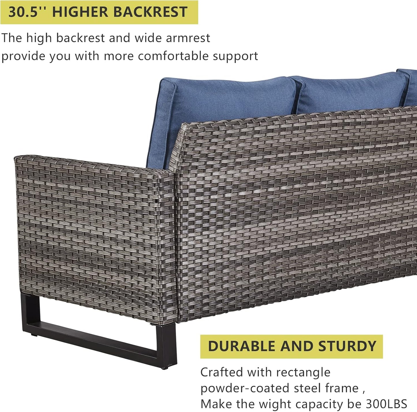 HUMMUH 7 Piece Patio Furniture with Fire Pit 30in 55,000 BTU,PE Wicker Outdoor Conversation Sets - Couch,Patio Swivel Chairs and Ottomans,Side Table for Porch,Garden,Backyard