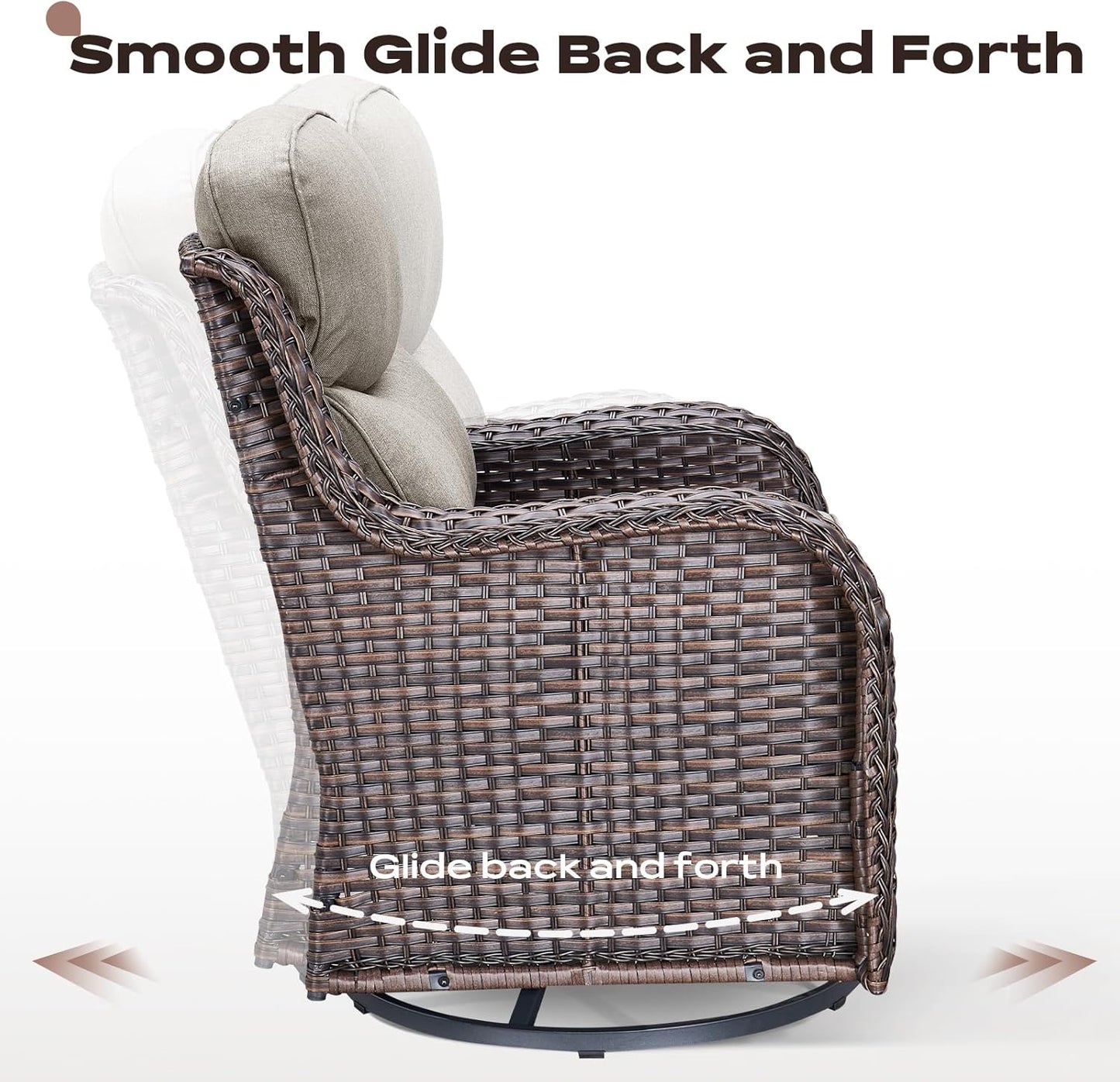 6 Piece Outdoor Patio Swivel Rocker Chairs, Waterproof Wicker, High Back, Deep Seating, Wide Armrest, Upgraded 6 inch Thick Cushions, Side Table, Ideal for Deck Porch Yard, Brown/Beige