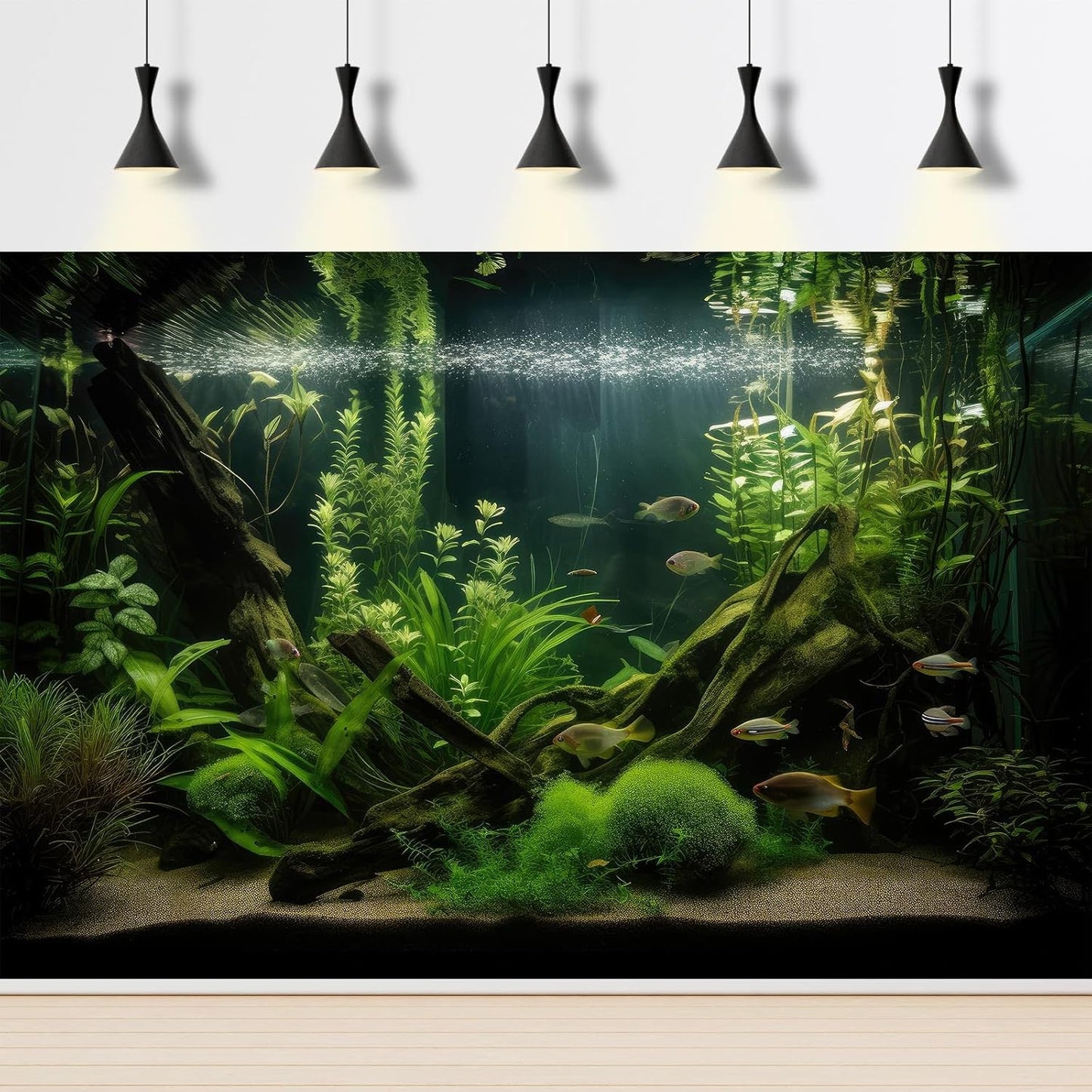 Aquarium Background Diverse Aquatic Plants and Seagrasses Terrarium Background Redwood Root Lush Green Underwater Plants Moss Fish Tank Background Under The Sea Aquarium Backdrop Vinyl 60x24in