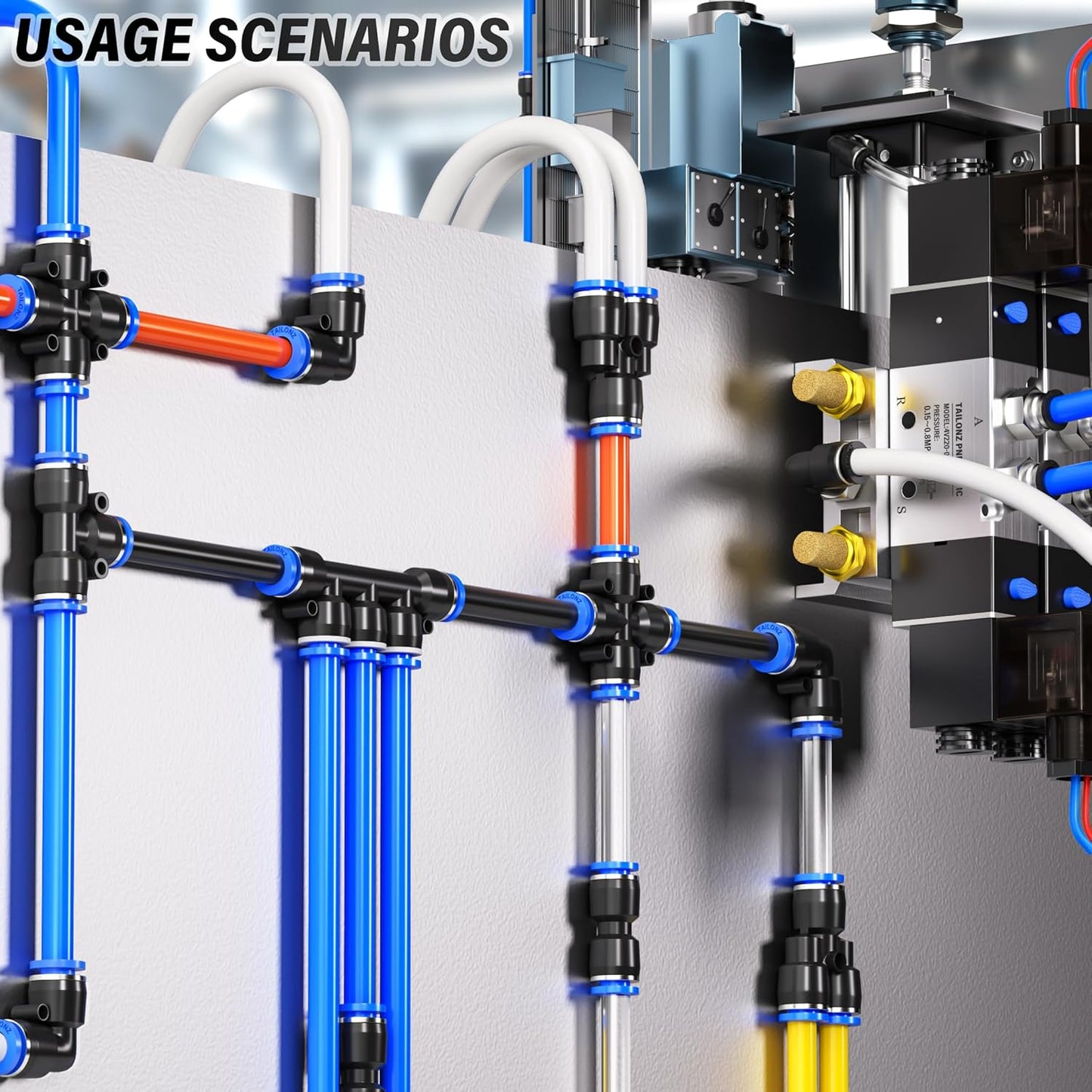 TAILONZ PNEUMATIC 12mm od Push to Connect Fittings Pneumatic Fittings Kit 2 Spliters+2 Elbows+2 tee+2 Straight (8 pcs)