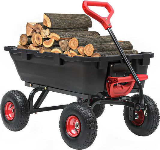 800lbs Garden Dump Cart, Heavy Duty Yard Dump Wagon with 10" Pneumatic Tires, Utility Wheelbarrow cart for Yard, Farm and Garden