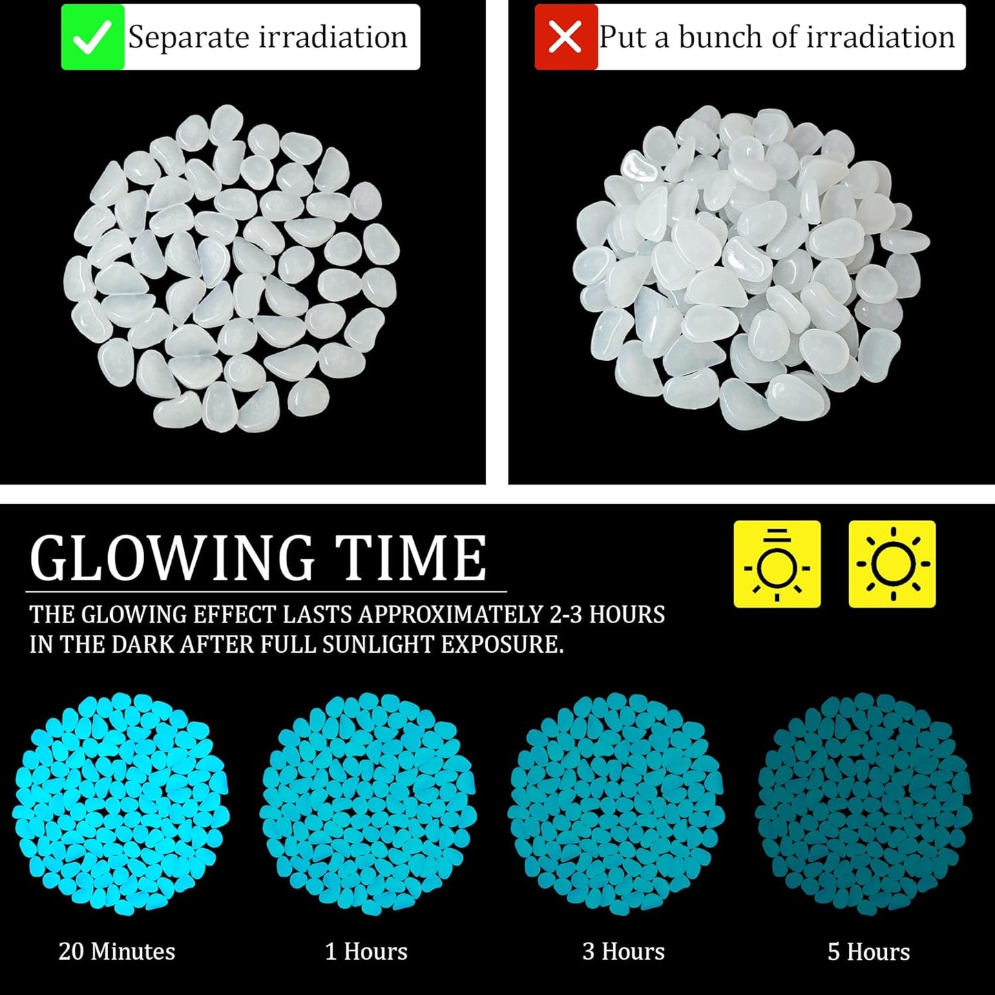 2.1LB 25-27mm White Glow in The Dark Rocks Outdoor Decorative Stones Luminous Pebbles Glow Stones for Patio Landscaping Walkway Driveway Large Glowing Stones Garden Stones(300pcs)