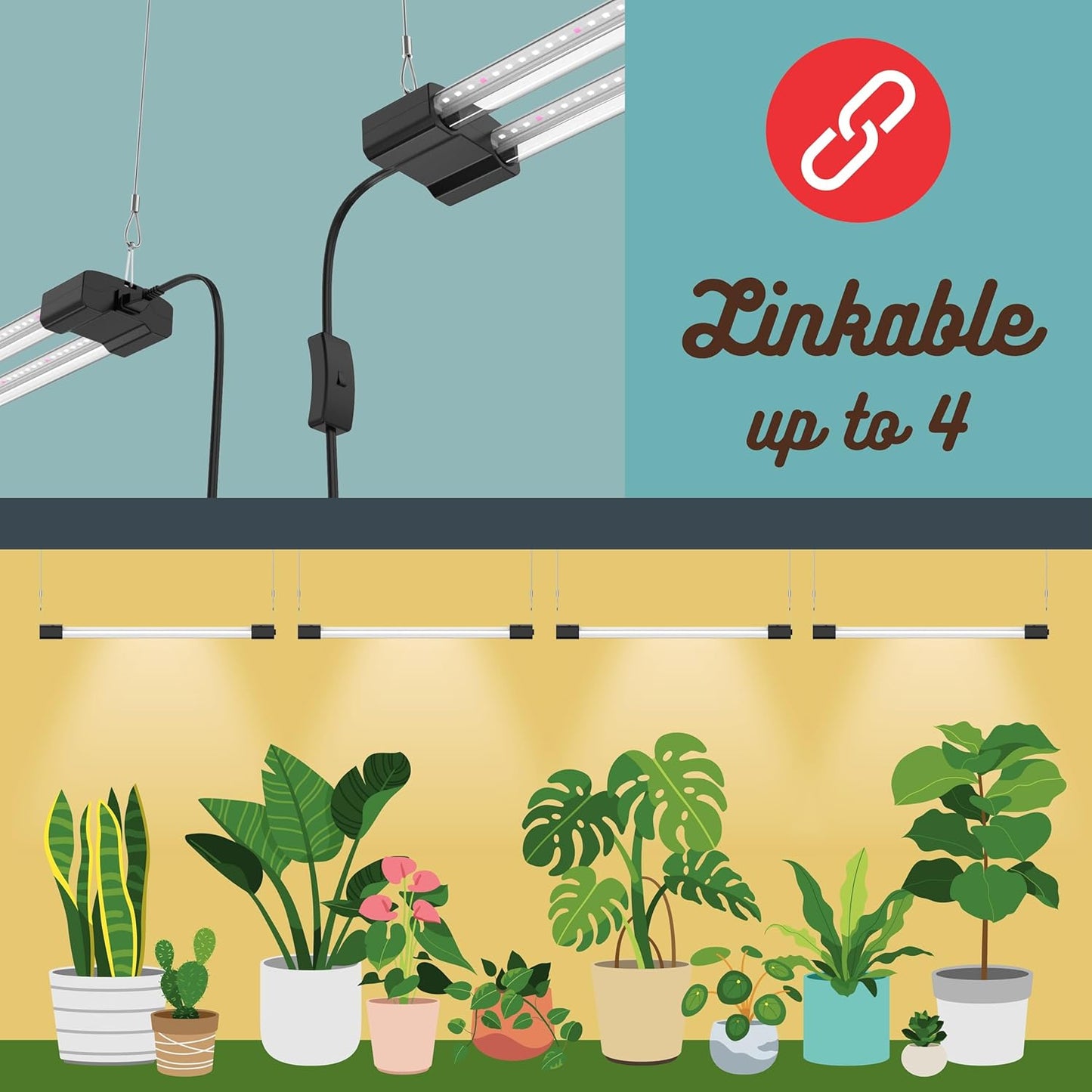 3FT LED Succulent Terrarium Plant Grow Light Linkable Full Spectrum Daylight with Enhanced 660nm Red and 450nm Blue LightTech Indoor Lighting Fixture (3 FT)
