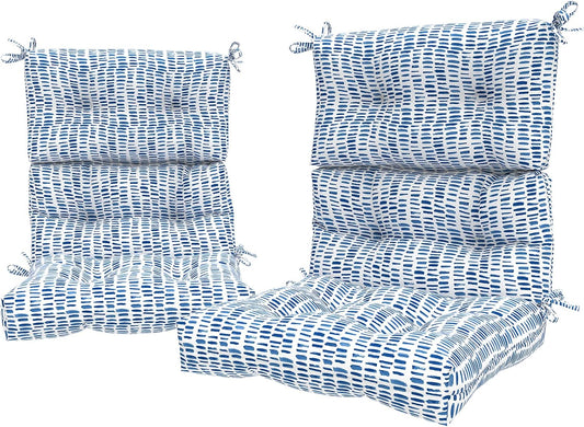 LVTXIII Outdoor High Back Chair Cushions, Seasonal Replacement Adirondack Chair Cushion with Ties, Patio Waterproof Seat Cushions for Home Garden Use (22” W x 20” D, Set of 2, Pebble Blue)