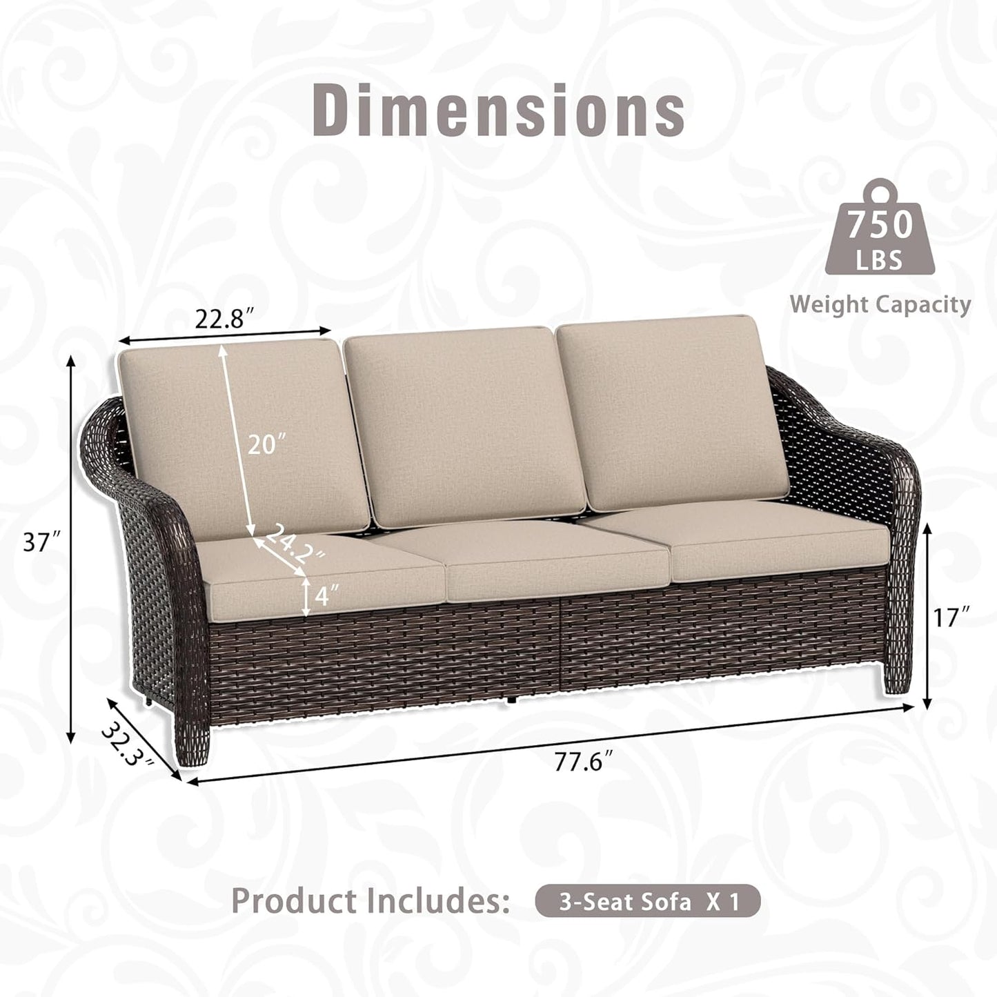 3 Piece Patio Wicker Conversation Set, All-Weather Use Outdoor Wicker Sofa with 2 PE Rattan 360 Swivel Chair, Ideal for Porch, Backyard, Balcony, Poolside, Beige