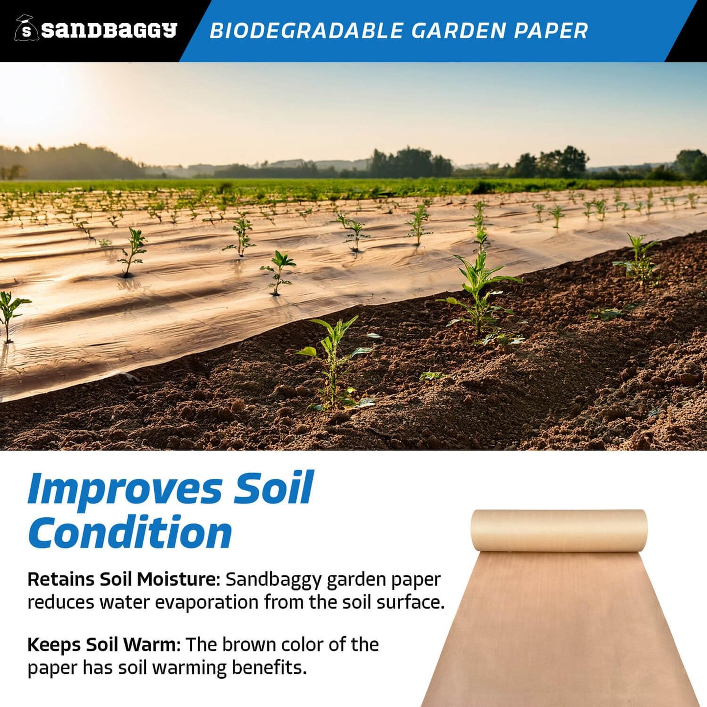 Sandbaggy Biodegradable Landscape Fabric - Garden Paper for Weeds - Paper Mulch Rolls - Made in America (3 ft x 475 ft, 10)