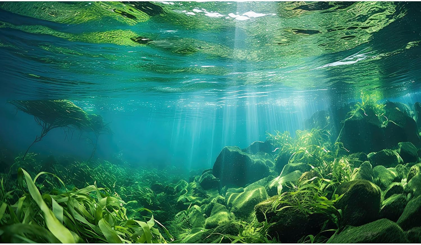 Under The Sea Fish Tank Background Aquatic Plants Deep Sea Aquarium Background Underwater Sunray Rock with Moss Terrarium Backgrounds Deep Ocean Floor Tropical Fish Tank Backgrounds 30x12in