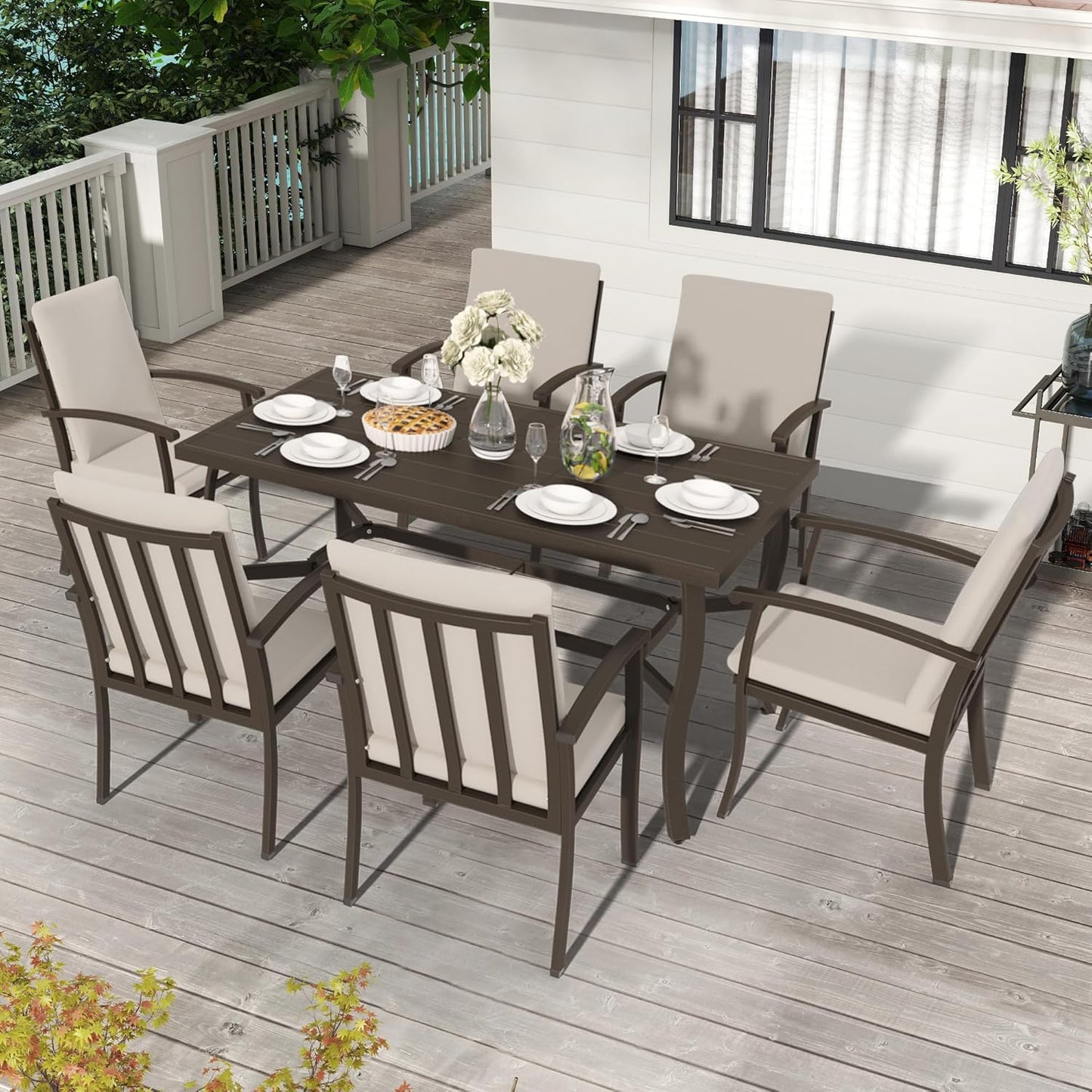 HAPPATIO Outdoor Dining Table for 6, Aluminum Rectangle Outdoor Dining Table with Umbrella Hole, All-Weather Aluminum Patio Dining Table for Garden Yard Poolside, Only Table, Black