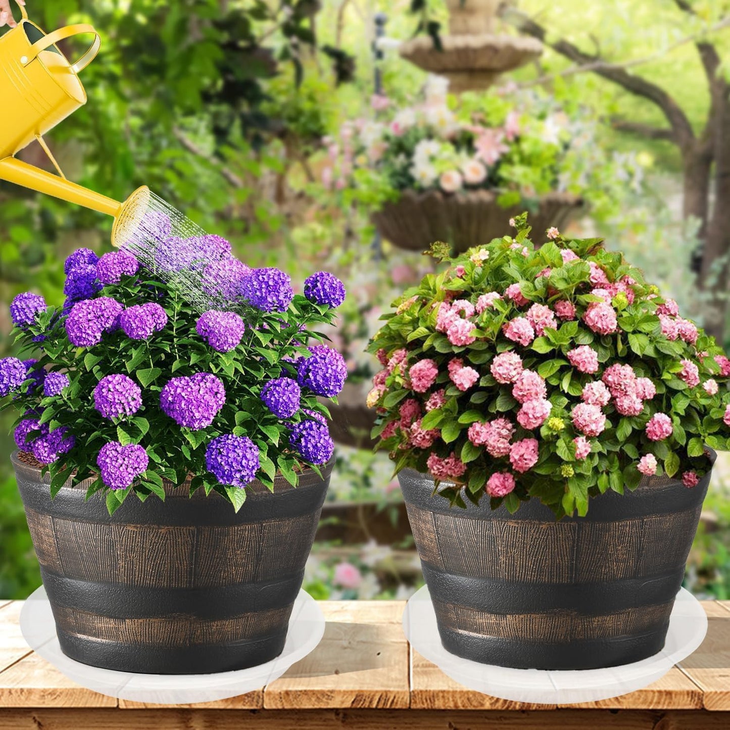 Plant Saucer - 2 Pack 22 Inch Extra Large Durable Plastic Plant Trays Clear, Extra-Deep 3.4" Plant Tray, Bird Bath Bowls for Garden