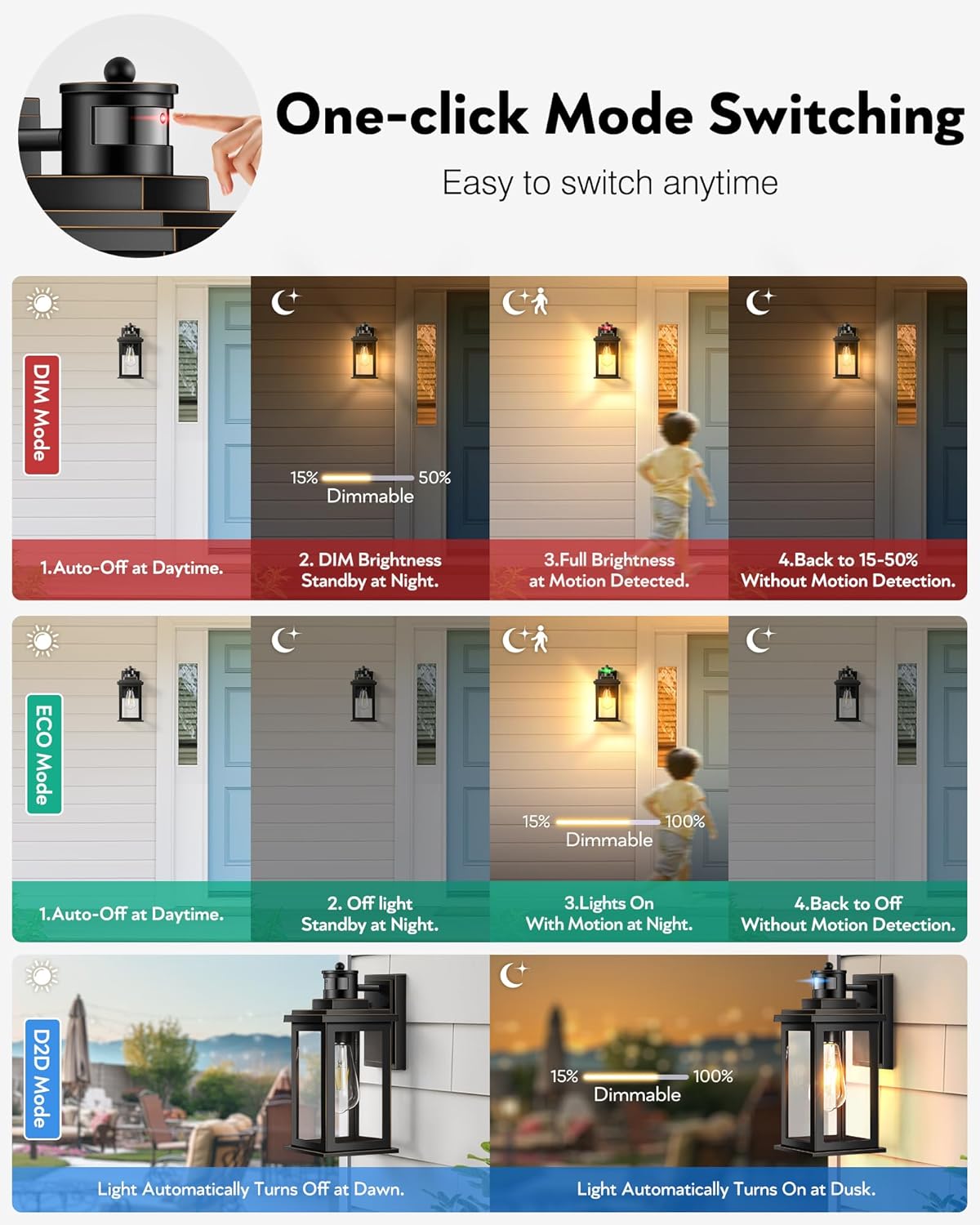 VIANIS 2 Packs Motion Sensor Outdoor Lights for House, Dusk to Dawn Front Porch Light, Black Gold Outdoor Light Fixture Sconce with Tempered Glass for House, Doorway, Entryway,Hardwired, Non-Solar
