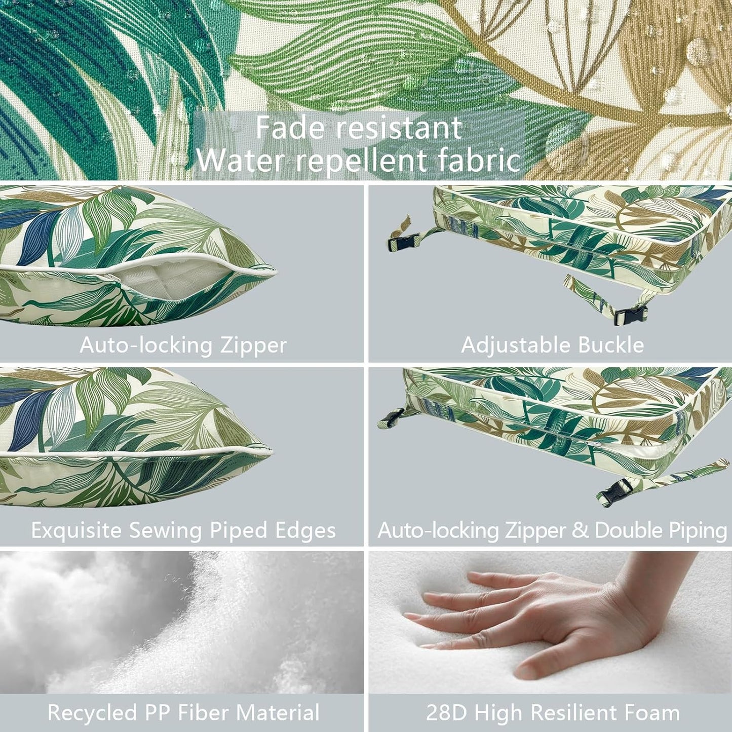 LVTXIII Outdoor Deep Seat Cushion Patio Seat and Back Cushion Set Seasonal Chair Cushion for Dining Arm Chairs, Wicker Chairs and Garden Furniture Decoration, 24"x24"x4", Lush Leaf Green