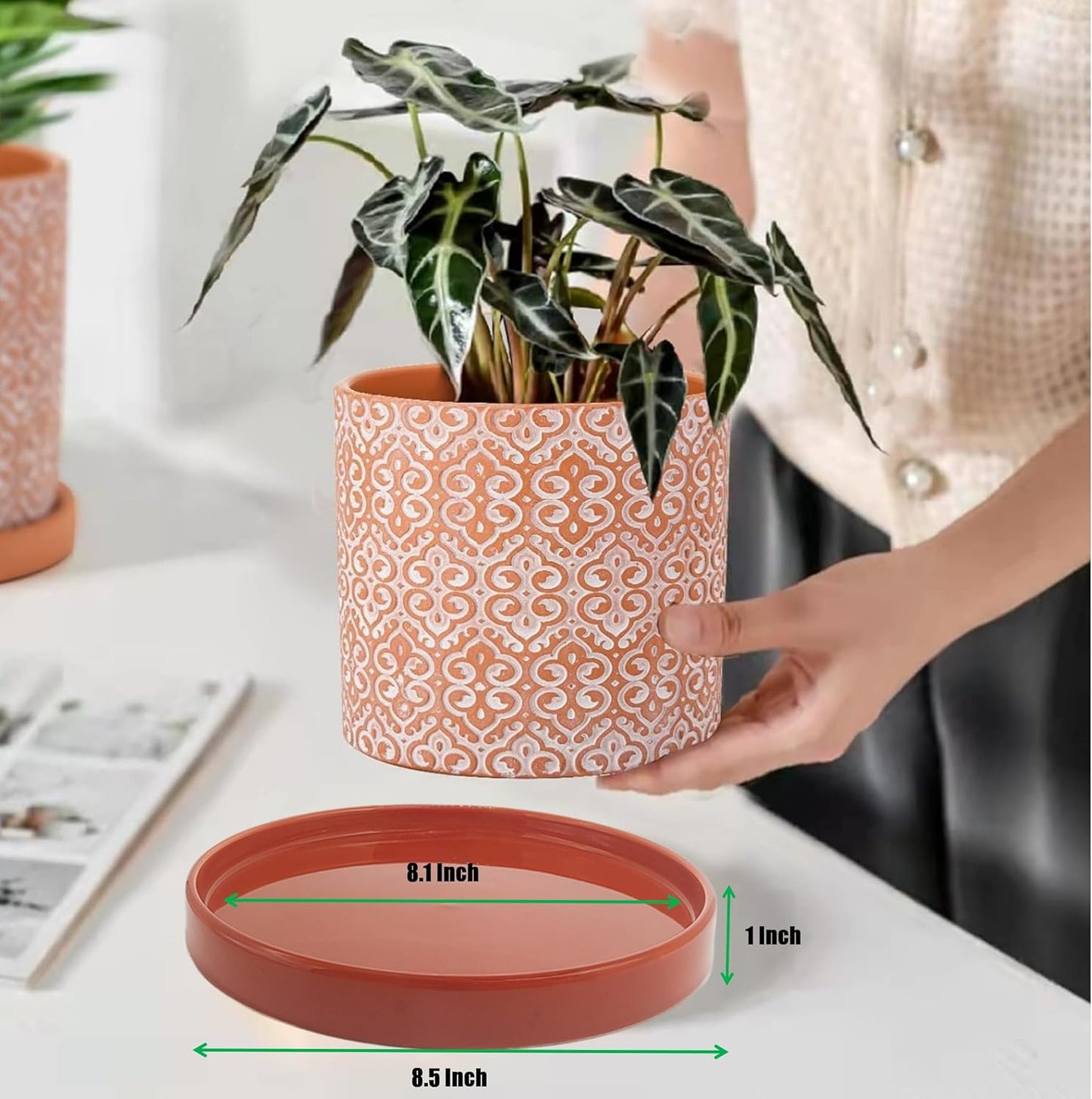 Ceramic Plant Saucer Pot Tray 8.5 Inch, Planter Saucers 6 7 8 9 10 11 12 15 Inch, Durable Sturdy Flower Drainage drip Water Tray for Glazed Pots Base (8.5 Inch- Red Terracotta)