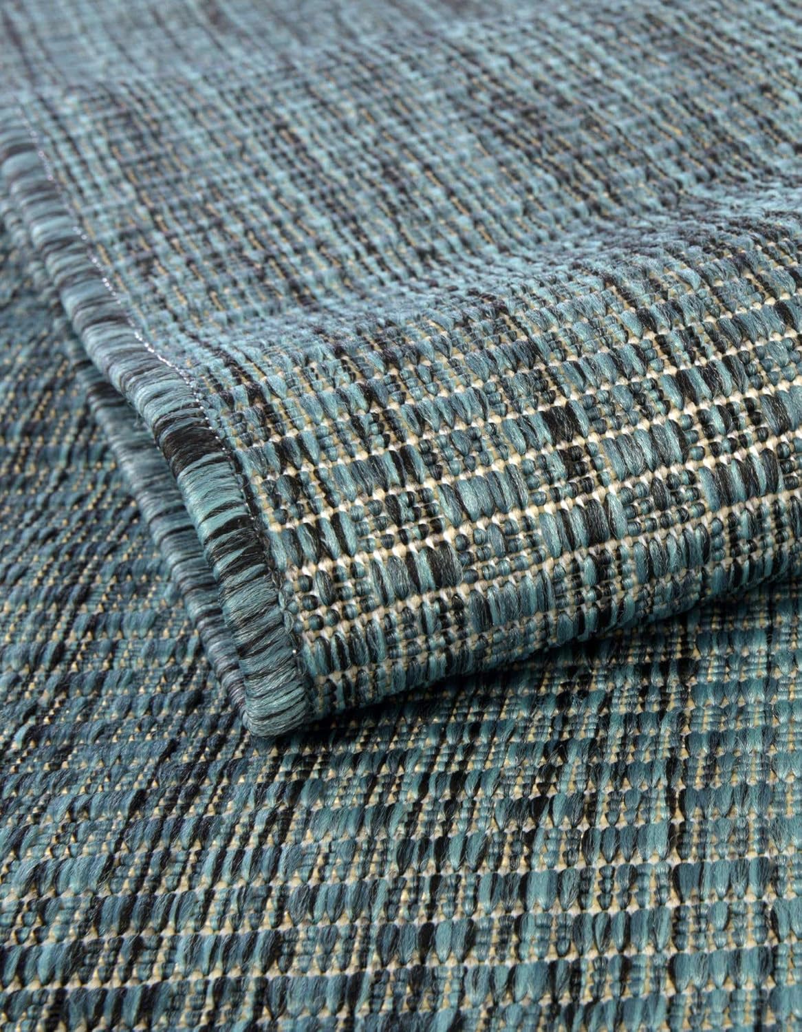 Unique Loom Outdoor Solid Collection Area Rug (4' 1" x 6' 1" Oval Teal/Navy Blue)