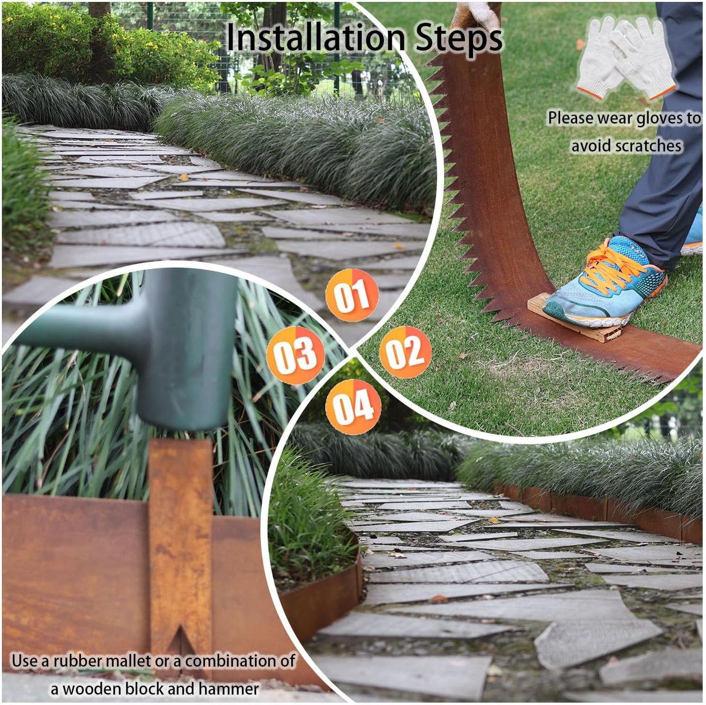 Corten Steel Landscape Edging, 40" L x 6" H, 15 GA Thickness, 9 Pack + 10 Stakes, Enhance Garden, Yard, Park, Lawn, Plants & Vegetables w/Long-Lasting Rust-Finish Cor-Ten Edging