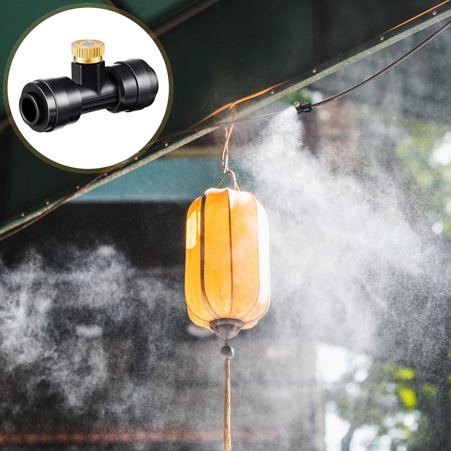 Misting Nozzles Kit Include Water Misting Tees Thread 1/4 Inch and Brass Orifice Nozzle with Black Plug for Outdoor Spray Cooling System(72 Pieces)