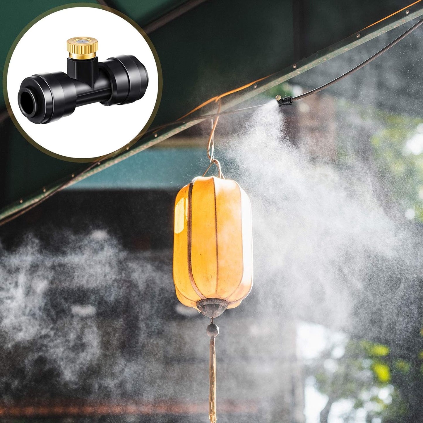 Misting Nozzles Kit Include Water Misting Tees Thread 1/4 Inch and Brass Orifice Nozzle with Black Plug for Outdoor Spray Cooling System(48 Pieces)