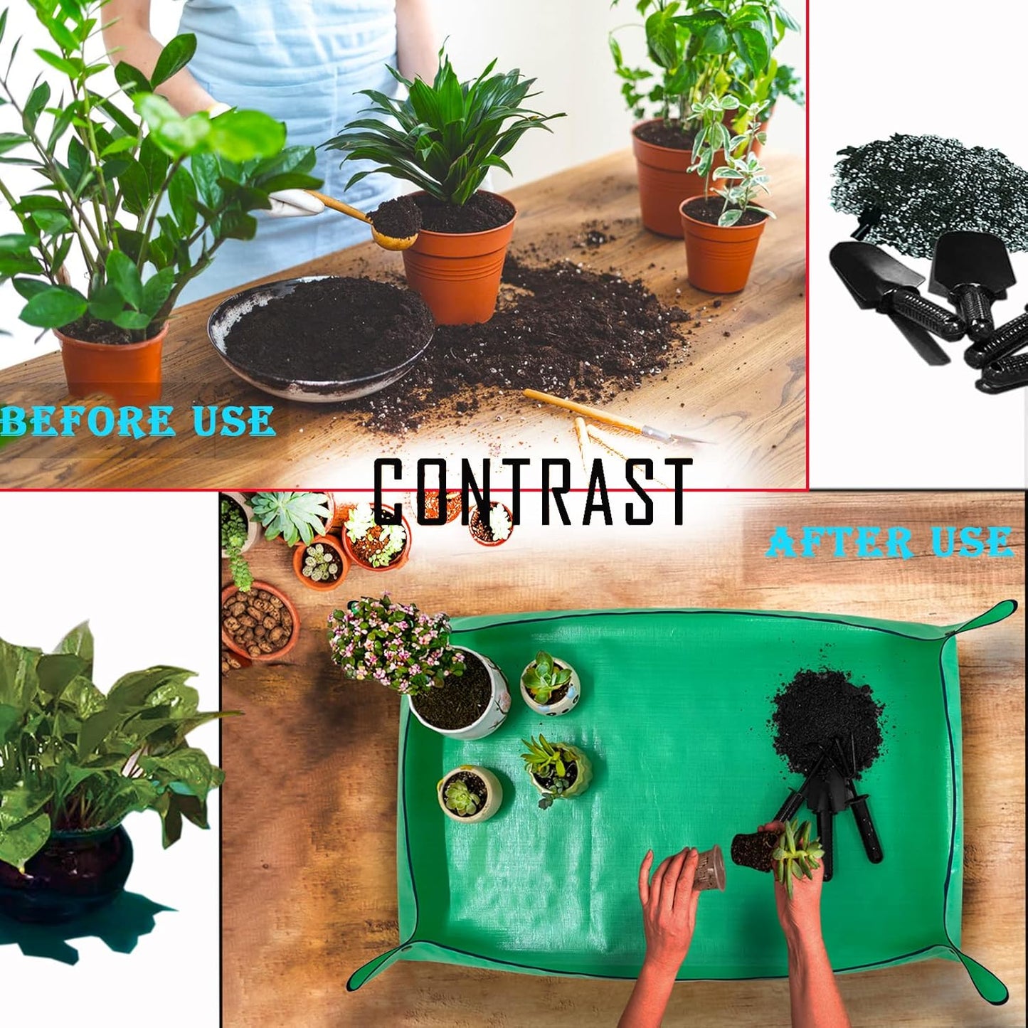 BIUWING Extra Large Plant Repotting Mat,Thickened Waterproof for Indoor Plant Transplanting and Mess Control,Foldable Succulent Portable Gardening Mat (43'*30',Green)