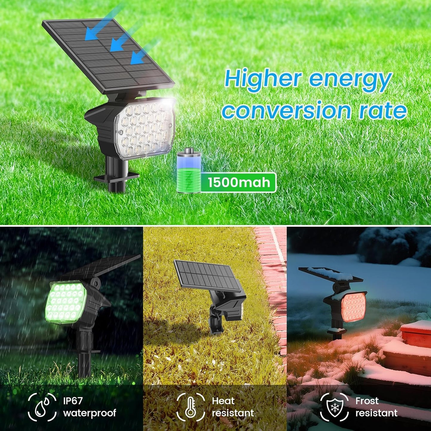 VOLISUN Solar Landscape Spotlights Adjustable Outdoor, Uplights Solar Waterproof IP67, Spot Lights Solar Powered for House,Tree,27 LED with 6 Colors Changing(4 Pack- RGB)