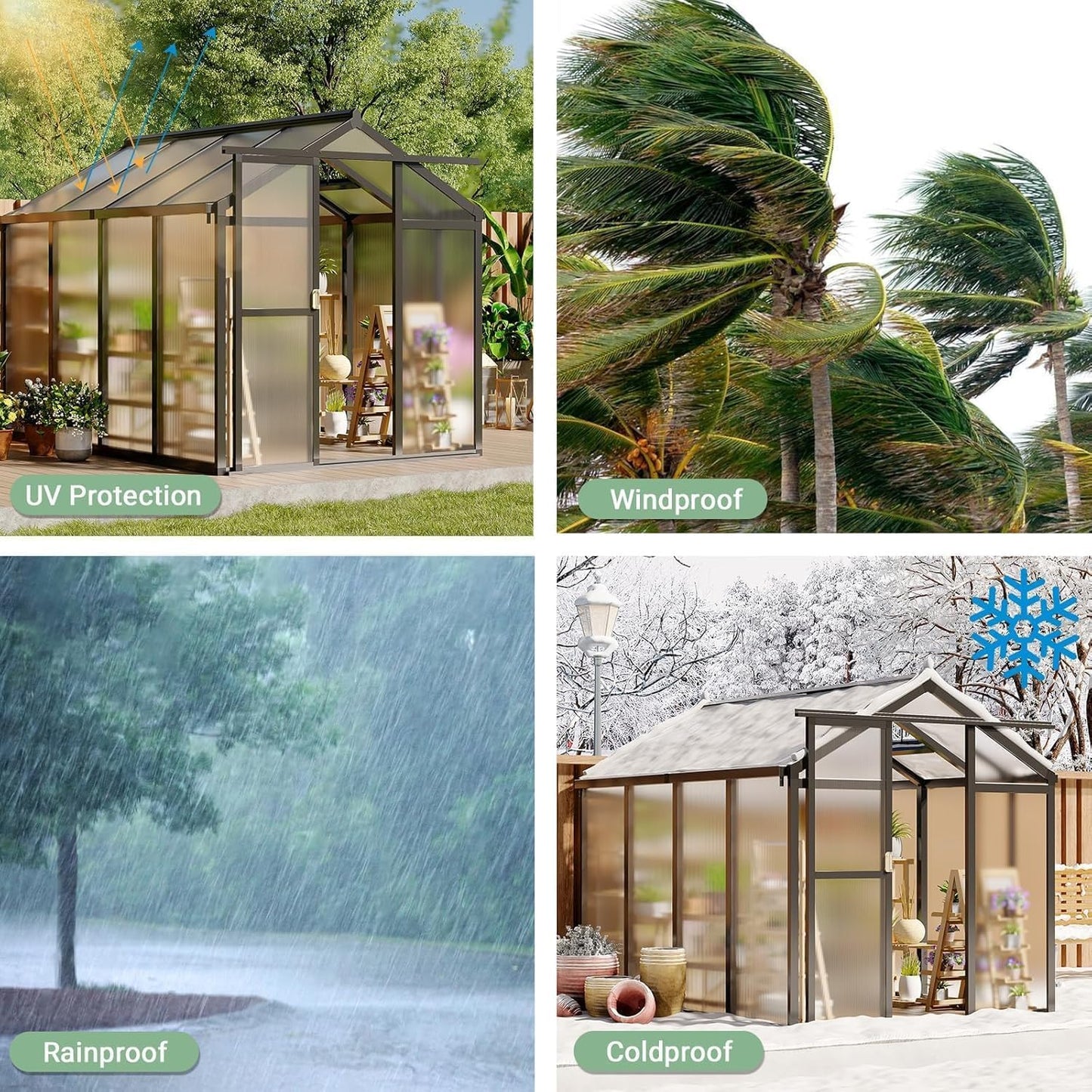 Greenhouse, 6x8 Ft Outdoor Greenhouses with Roof Vents and Sliding Doors, Aluminum Frame Polycarbonate Accessible Greenhouses, Suitable for Outdoor Gardens and Backyards, Black