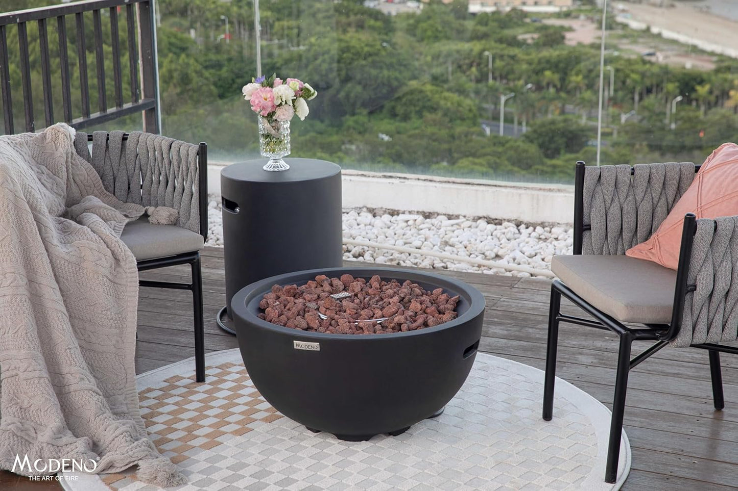 AMS Fireplace | Modeno | Jefferson | Firepit Table | Cover and Lava Rocks Included | (Fuel: Natural Gas - Black)