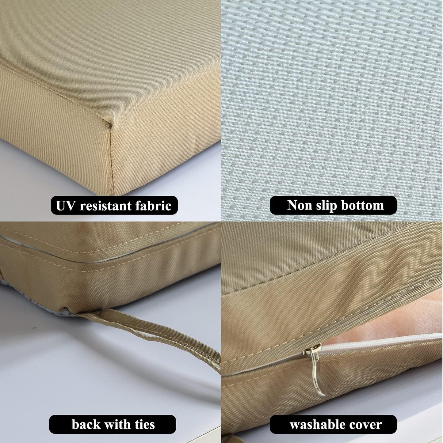 Patio Chair Cushions Non Slip Bottom Chair Pad with TiesSet of 2 Waterproof Square Outdoor Seat Cushion Replacement for Garden Swing Furniture 18x18 Inch, Light Khaki