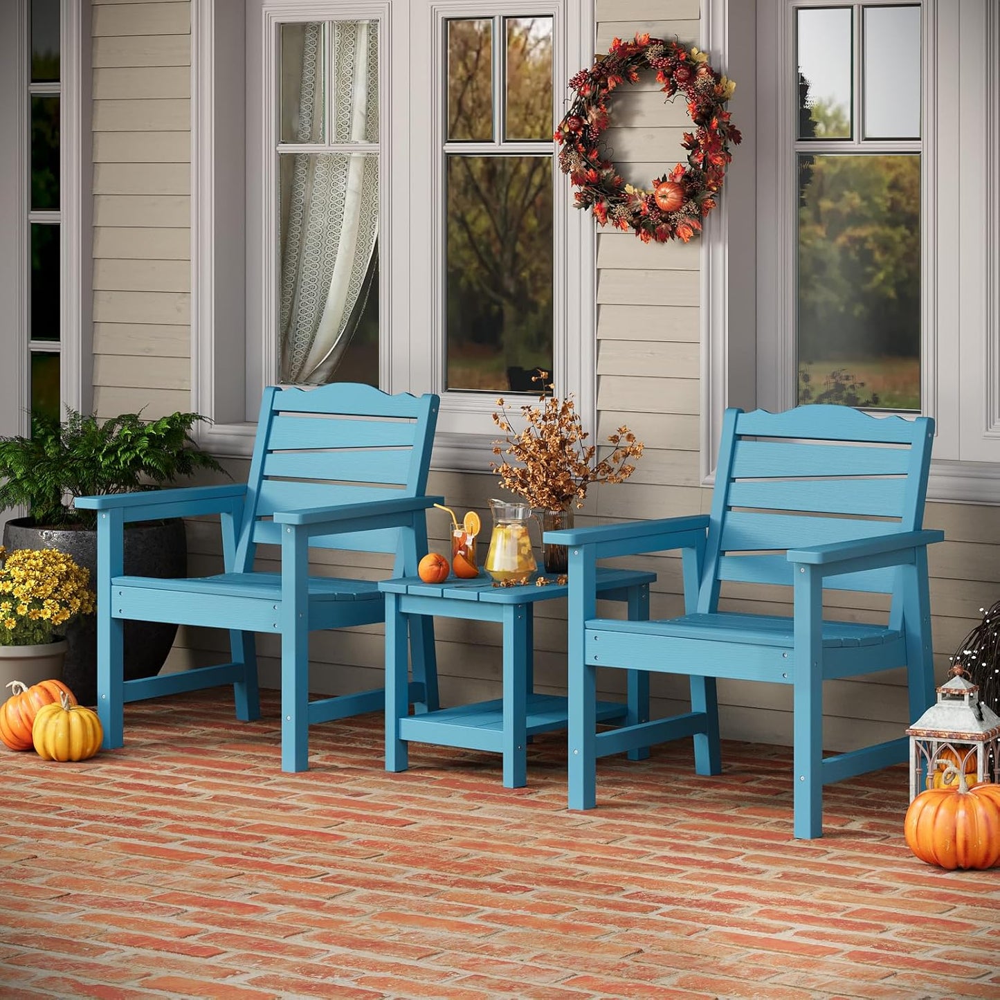 Weatherproof Patio Chair, HIPS Outdoor Dining Chair with Ergonomics Wide Seat, 400lbs Capacity Outdoor Chairs for Garden, Porch, Lawn & Backyard, Lake Blue