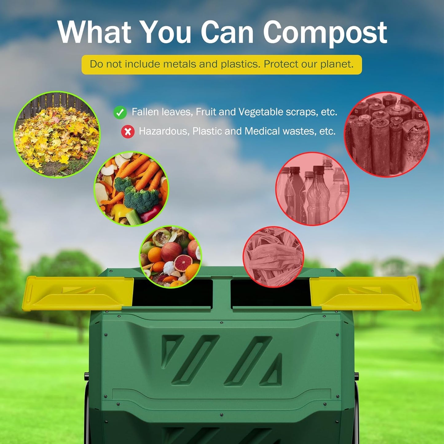 Nouva 43 Gallon Large Composting Tumbler Dual Rotating Chamber Garden Composter Bin Compost Bin with Steel Frame Outdoor Garden Yard,Green