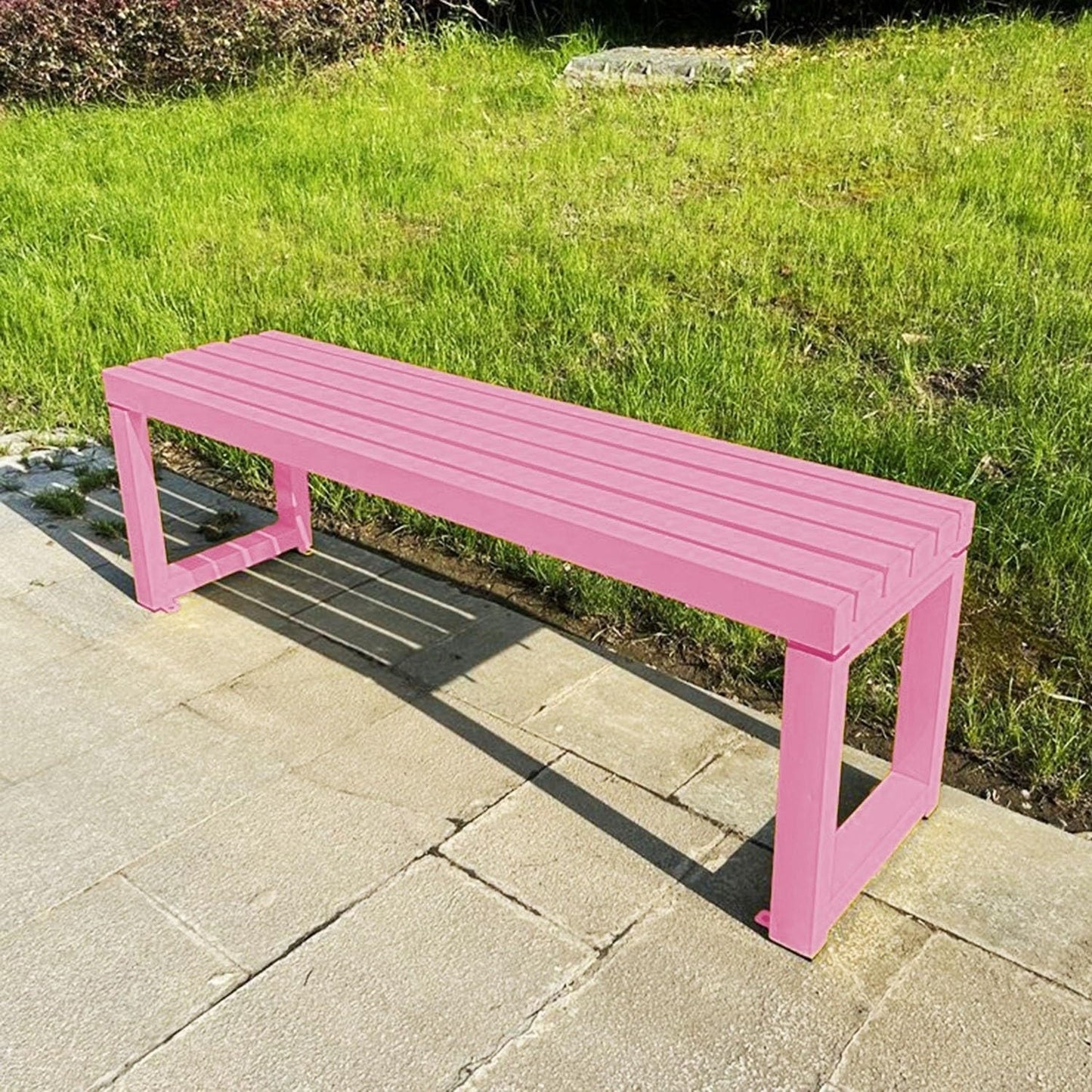 Weatherproof Metal Dining Bench, Outdoor Bench Backless Patio Bench 2-Person Farmhouse Bench Garden Bench for Kitchen, Living Room, Entryway(Pink,5.9ft)