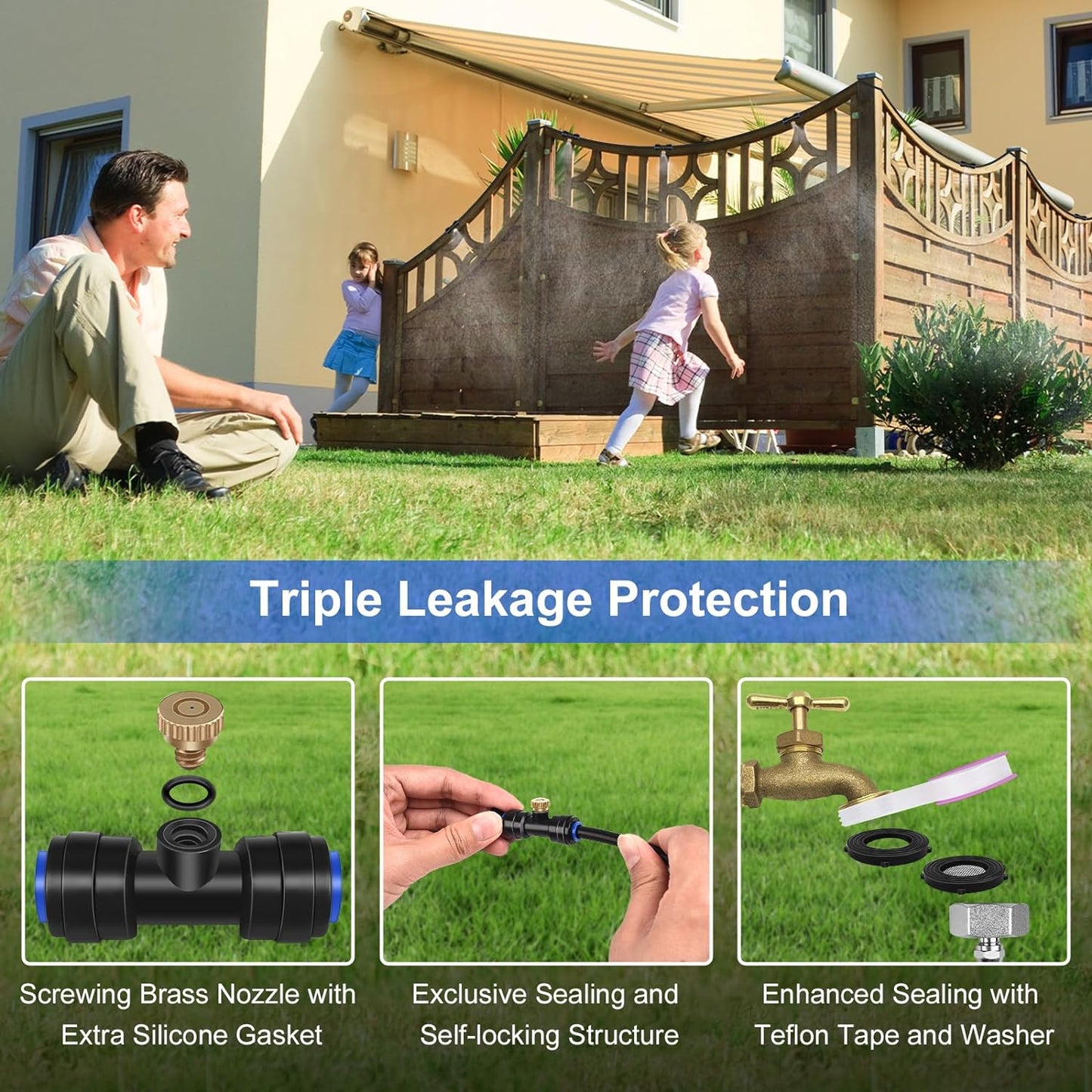 GOXAWEE Misting System, 75FT (23M) Misting Line + 28 Brass Mist Nozzles + Brass Adapter(3/4"), Misters for Outside Patio Cooling Outdoor Garden Greenhouse Trampoline for Waterpark