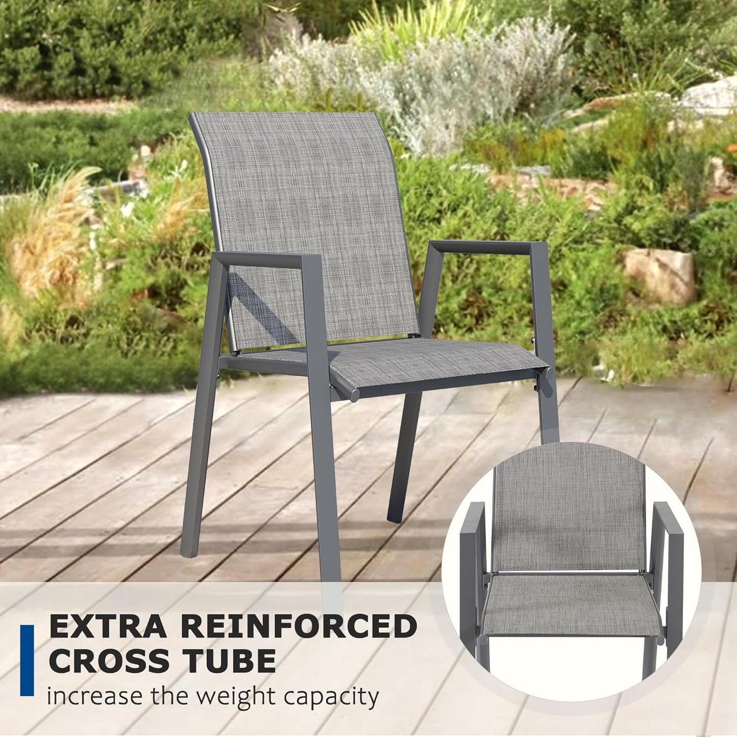 Outdoor Patio Chairs Set of 2, Grey Stackable Outdoor Chairs, Lightweight Patio Set with High Back, Metal Dining Chair for Lawn, Garden, Yard and Deck