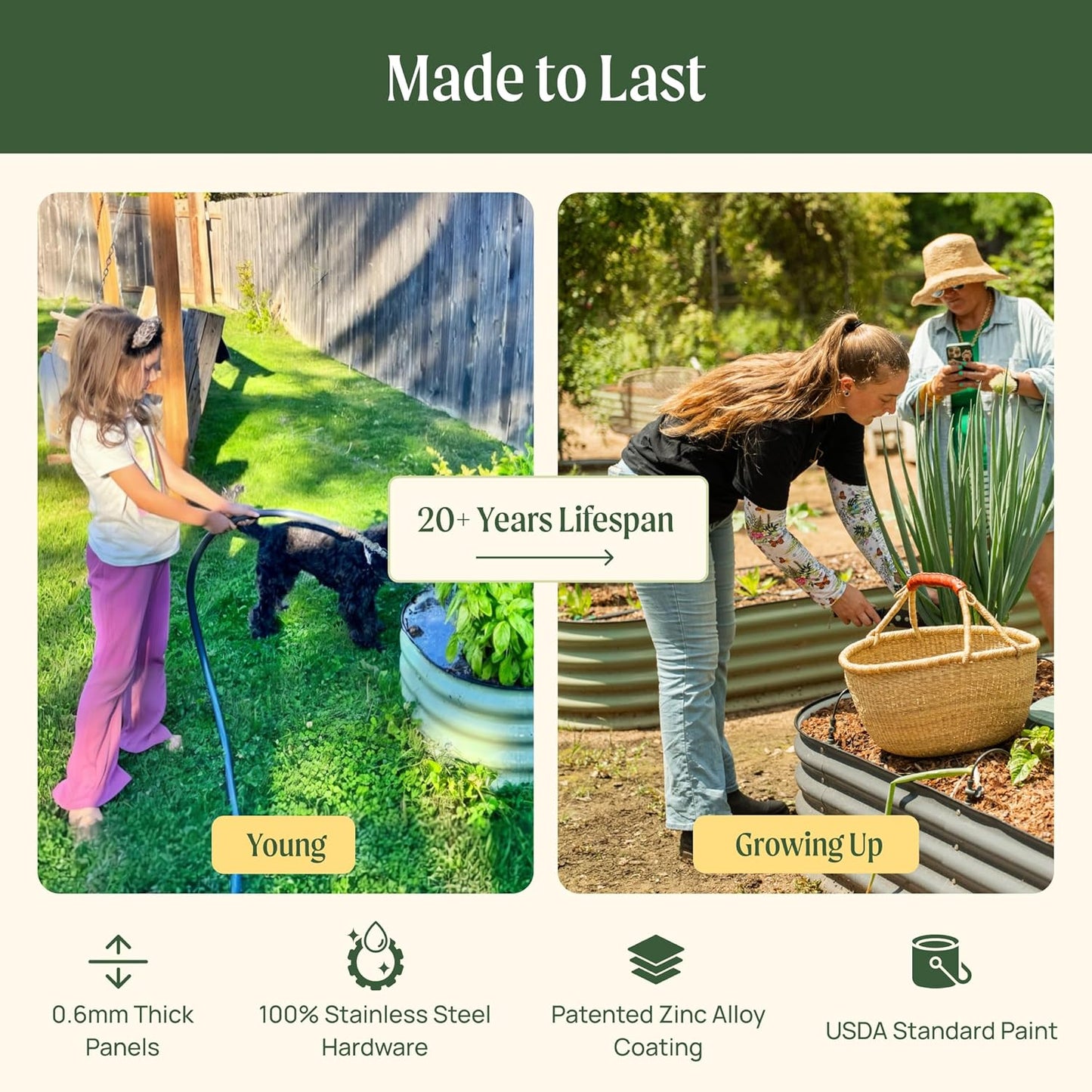 Vego garden 26" Extra Tall Raised Garden Bed Kits, 6 in 1 Modular Raised Planter Box for Vegetables Flowers Fruits Oval Metal Raised Garden-Olive Green