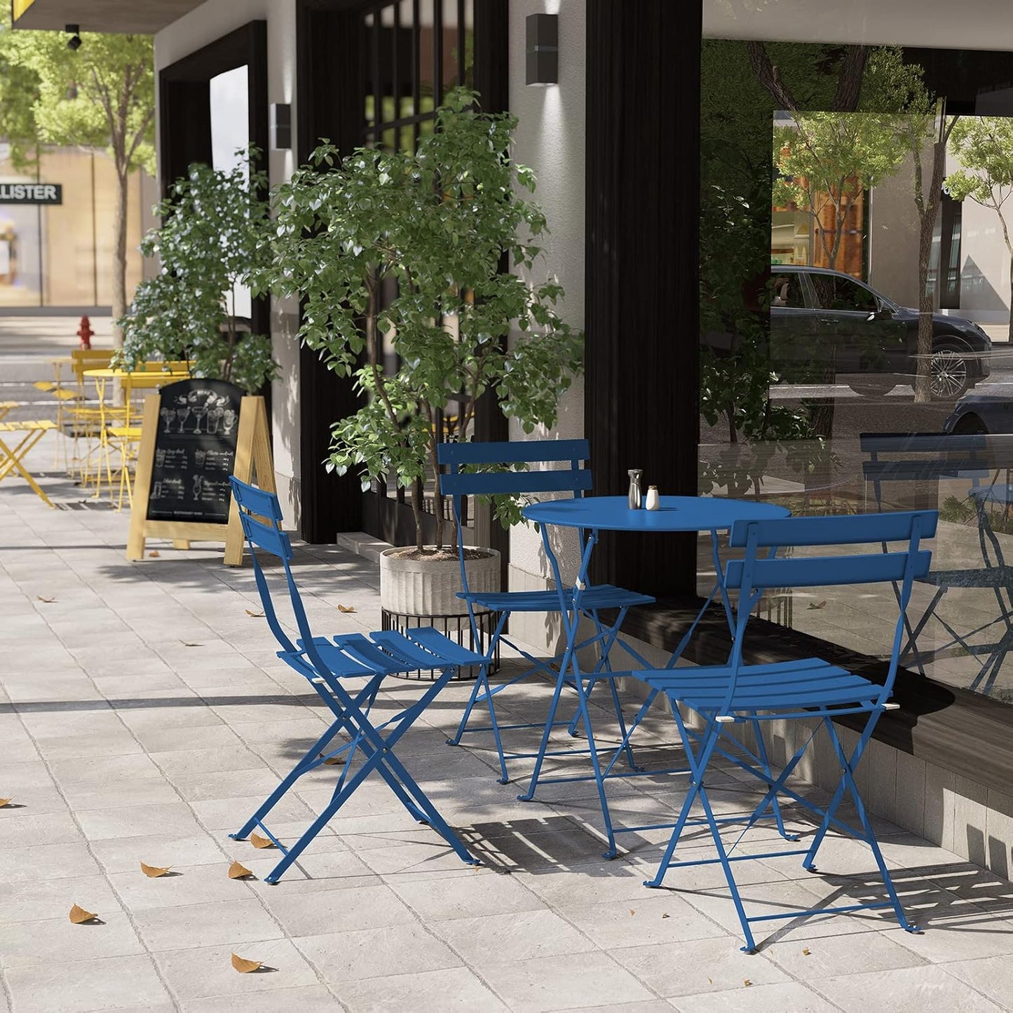 Grand patio 3-Piece Folding Bistro Set, 2 Chairs and 1 Table, Weather-Resistant Outdoor/Indoor Conversation Set for Patio, Yard, Garden -Peacock Blue