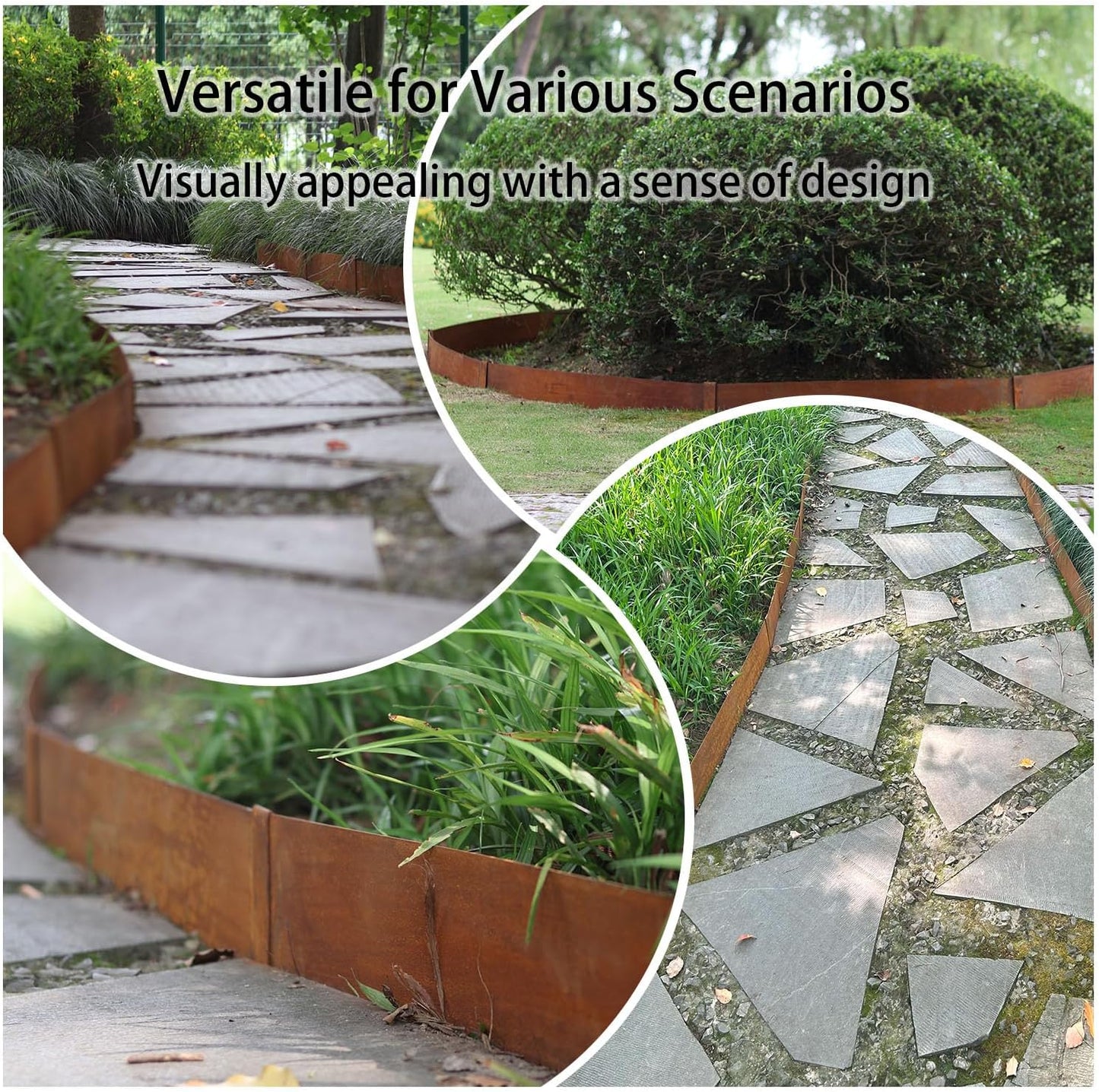 Corten Steel Landscape Edging, 40" L x 6" H, 15 GA Thickness, 6 Pack + 7 Stakes, Enhance Garden, Yard, Park, Lawn, Plants & Vegetables w/Long-Lasting Rust-Finish Cor-Ten Edging