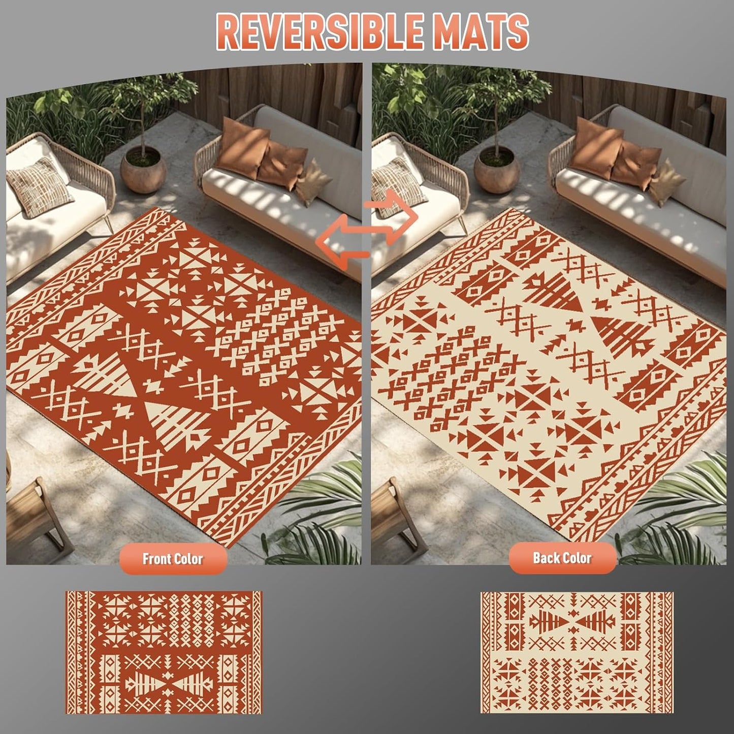 WILDROOTS 9x12 Feet Plastic Exotic Red Outdoor Rug, Stain Resistant Waterproof Reversible Outdoor Patio Rug, Fade Resistant Camping Rug